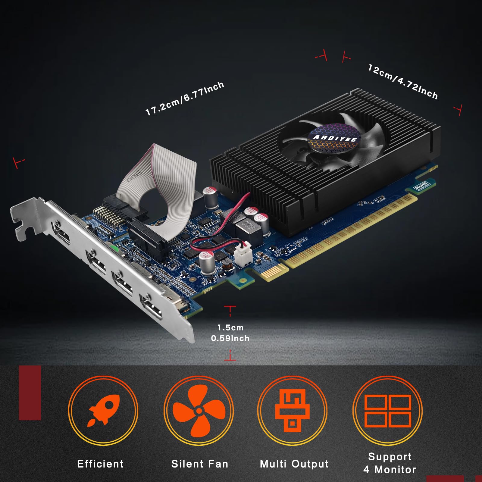 GT 740 4GB GDDR5 Low Profile GPU Scheda Grafica, 4X Porte HDMI per Quad Multi-Monitor Setup, PCI Express 3.0 x16, Silent Cooling, Ideale per Office e Home Theater