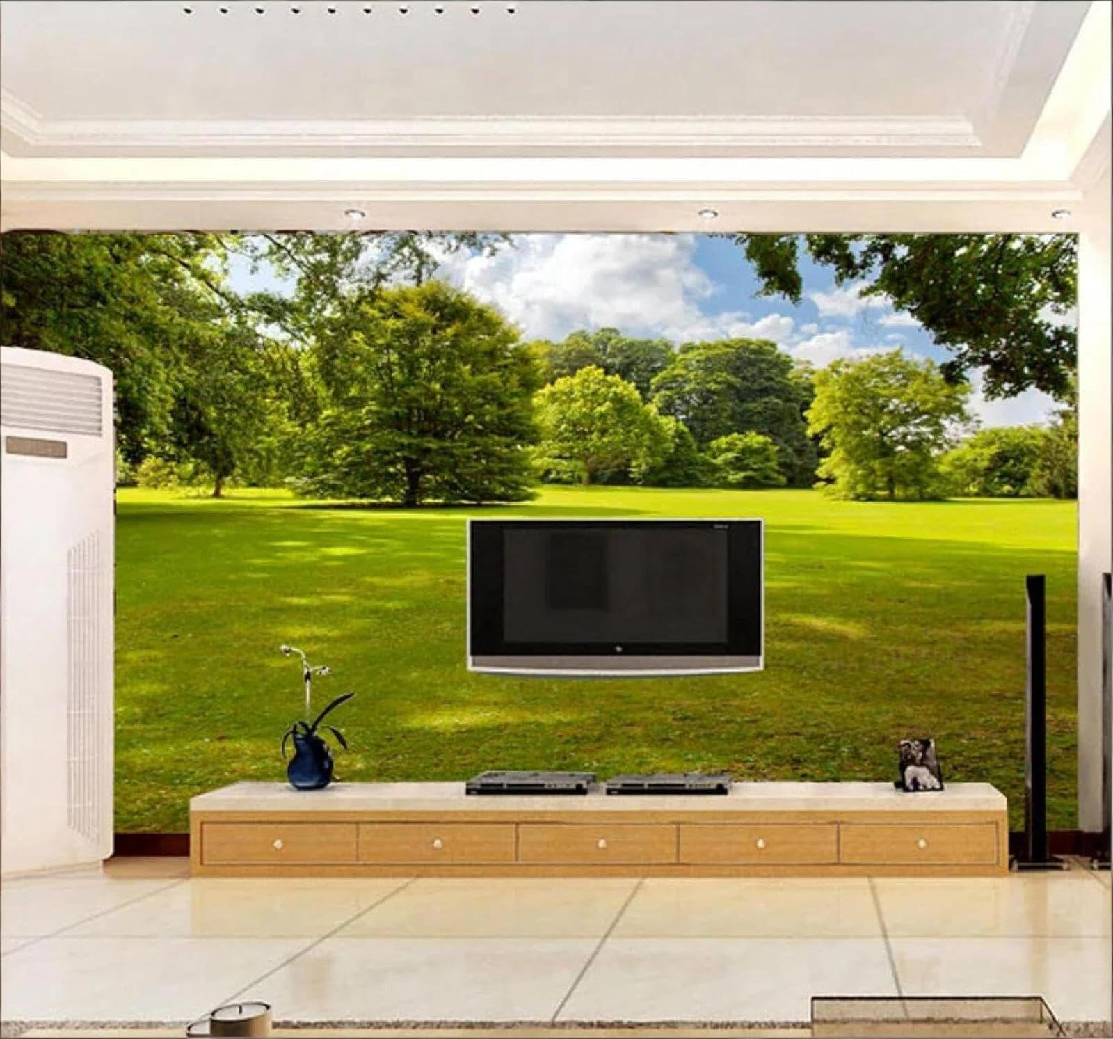 XLMING Three Dimensional Green Trees Lawn Sunshine Natural Scenery 3D Wallpaper Luxury Silk Study Dining Feature Sofa Grey Bedroom Living Room Tv Decorative Wall-250cm×170cm