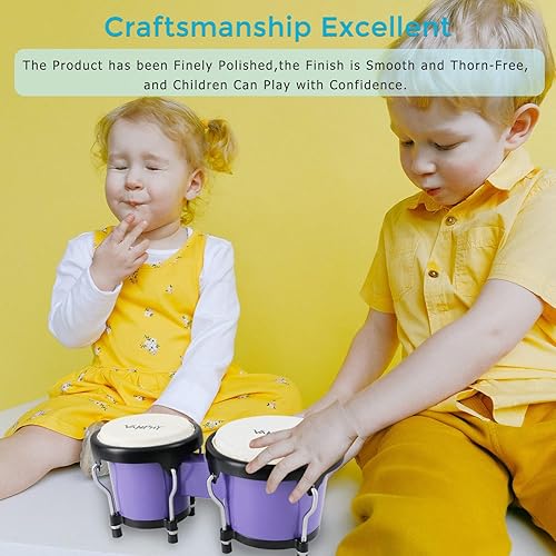 Miniatura 34 de Juego de batería Bongo con llave de afinación Bongos para niños, adultos, principiantes, tambores Bongo transparentes de 6 y 7 pulgadas