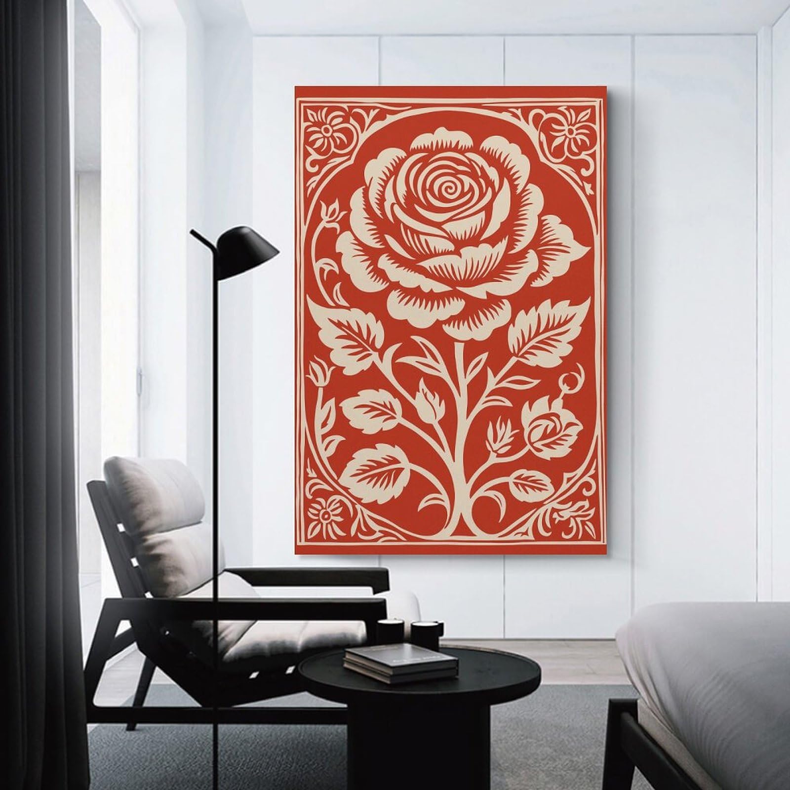 Junmoney Decorative Canvas Print Ornate Rose Illustration, 20x30inch(50x75cm), for Entrance Spaces, Stair Walls Or Halls, A Neat Decor Update for Hallways
