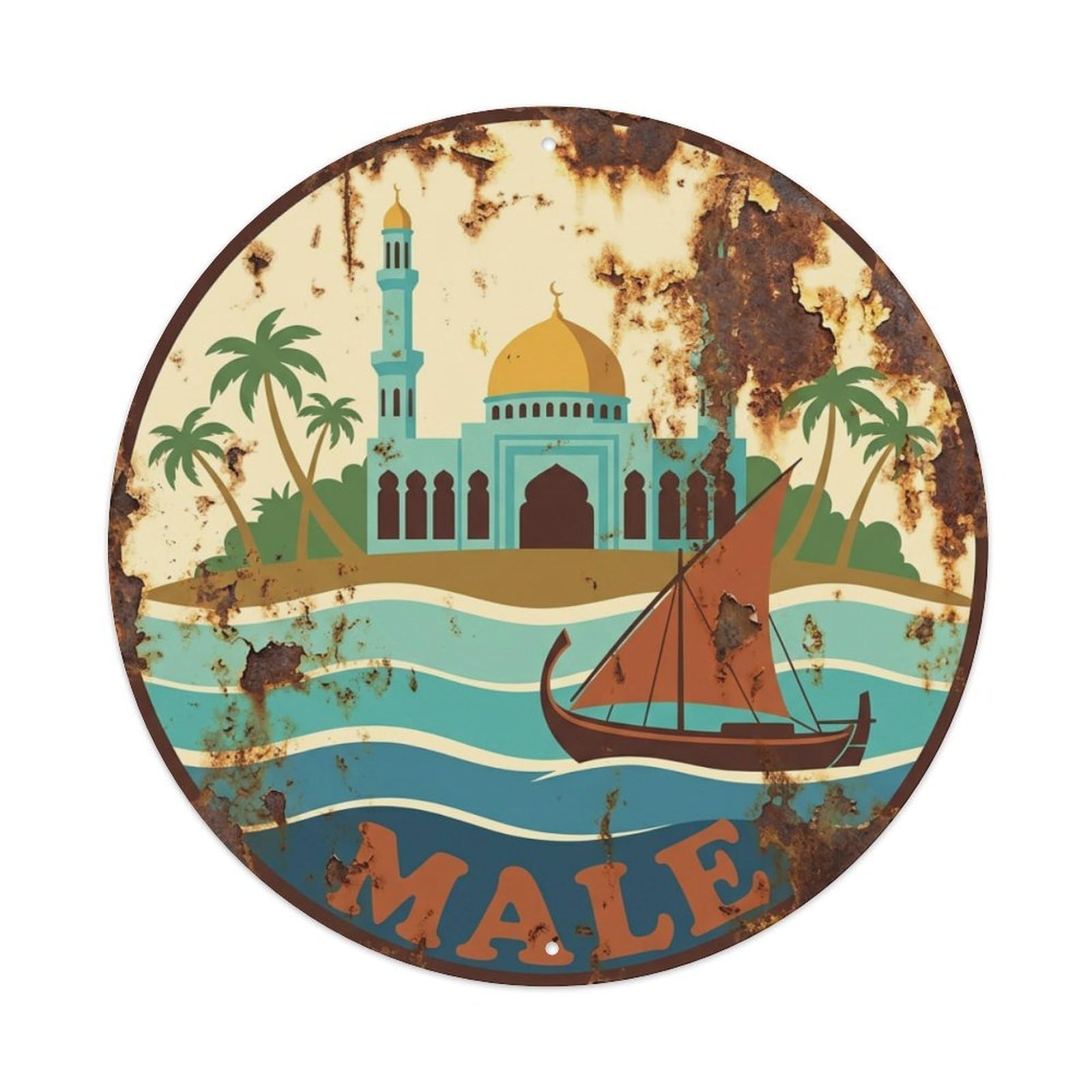Vintage Travel Maldives Male Metal Tin Sign