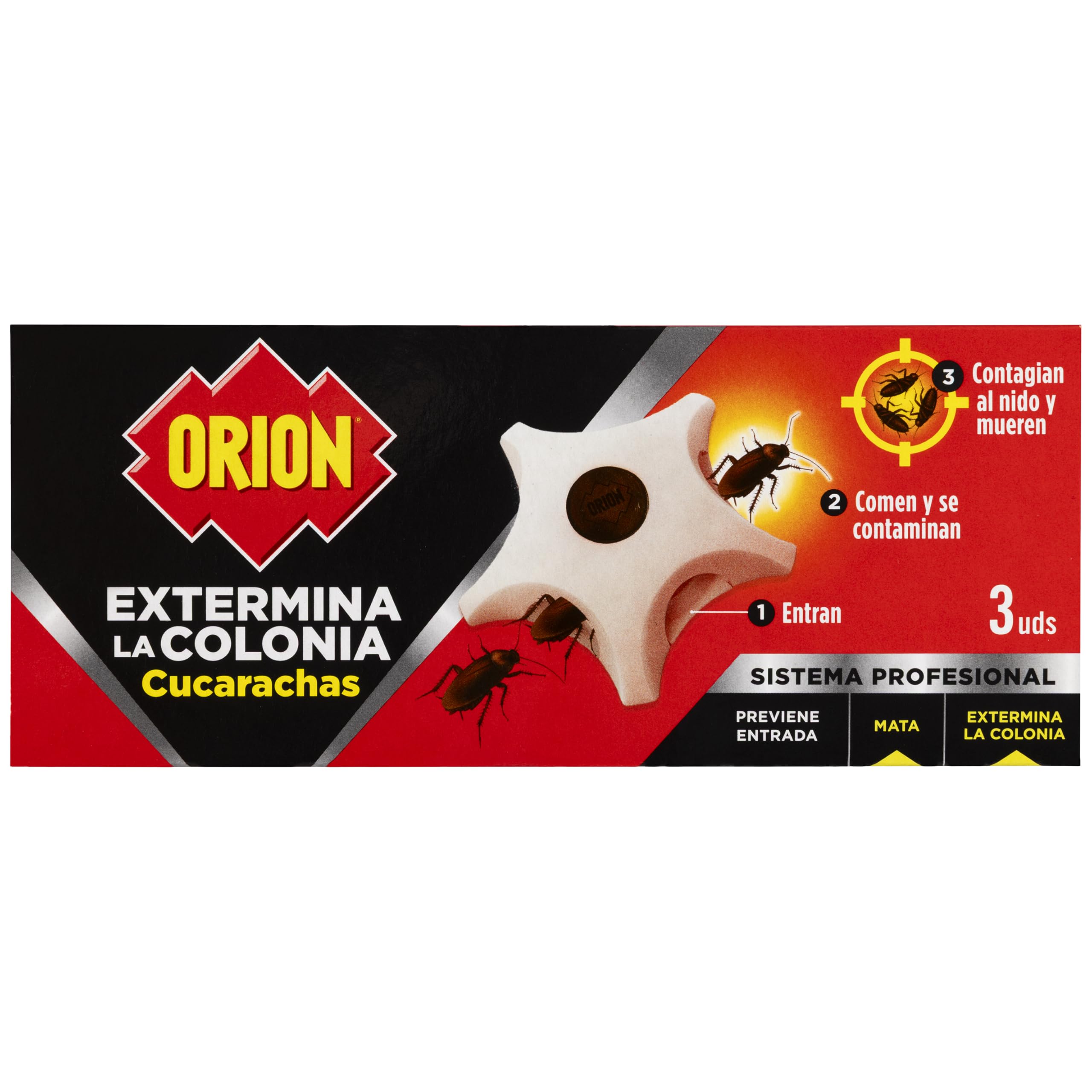 Orion - Cebo Mata Cucarachas, Elimina la Colonia y Nido, Gel de Alta Atracción, Eficacia profesional con Acción Prolongada - 3 uds