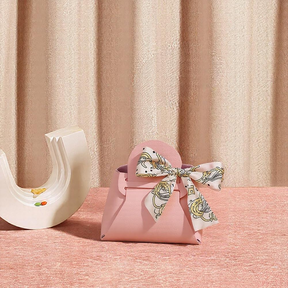 12 Sacs Cadeaux En Cuir PU Réutilisables - Avec Ruban Et Poignée - Pour Bonbons, Dragées - Mariage, Baptême, Anniversaire - 3