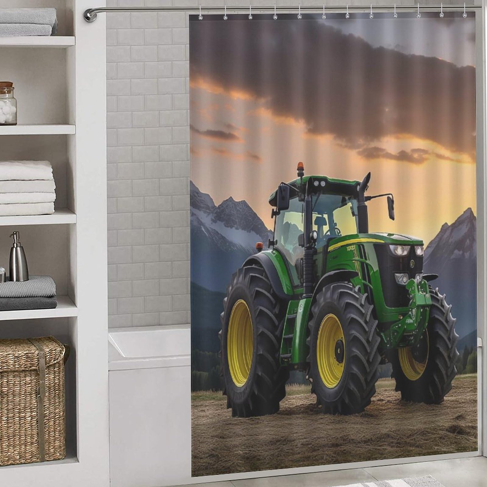 Rideau de douche tracteur tissu polyester bain 12 crochets 152x183