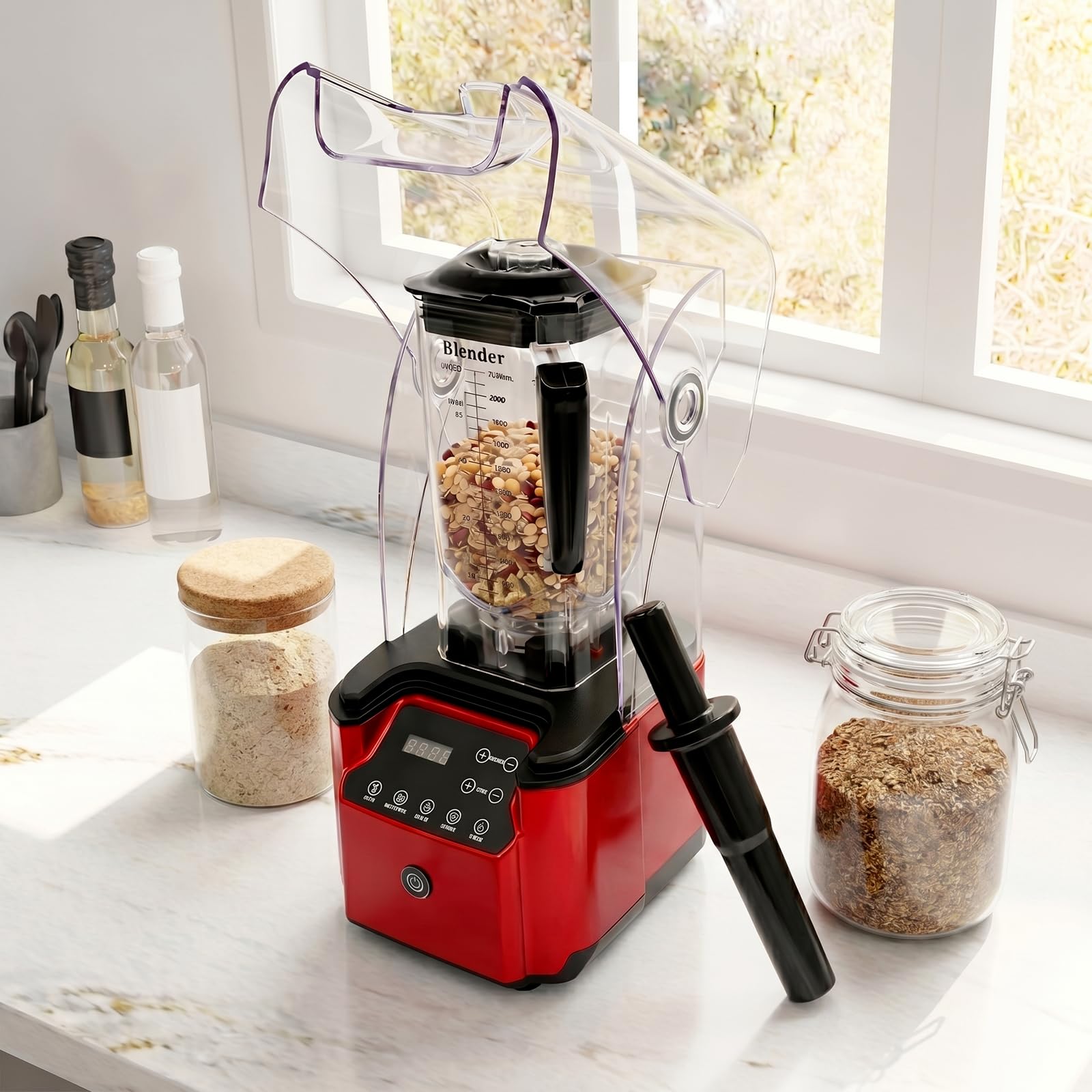Mikser stojący 2200 W, pojemność 2,2 l, mikser stojący, blender cichy, do smoothie, inteligentny mikser o wysokiej wydajności, rozdrabniacz lodu, rozdrabniacz do lodu, mikser kuchenny z osłoną