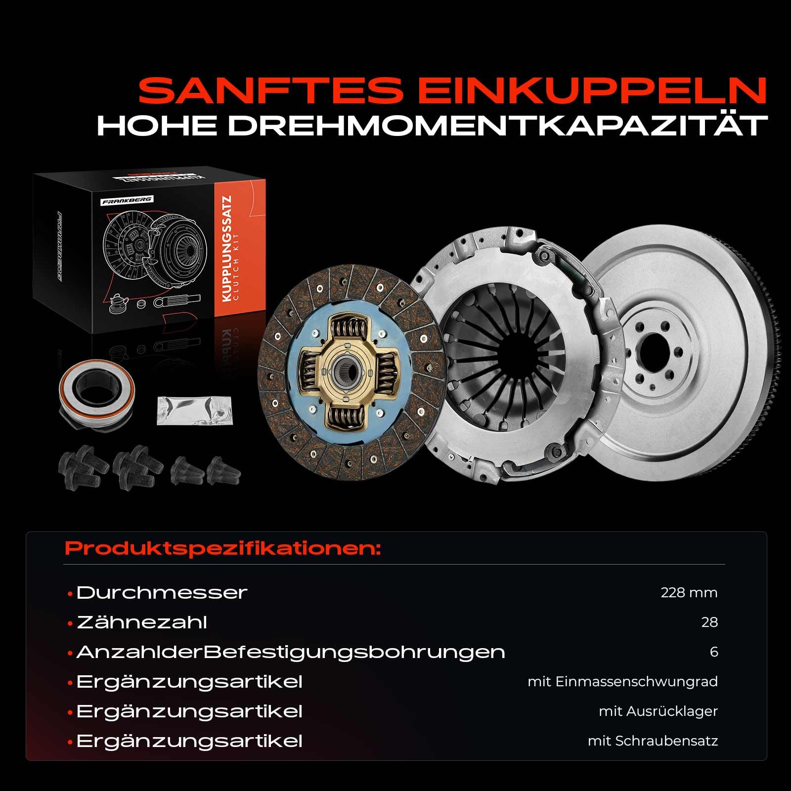 Frankberg Kupplungssatz 26 Zähne Kompatibel mit A3 8P1 1.6L 1.9L 2003-2010 Leon 1P1 1.6L 1.9L 2005-2012 Golf V 1K1 1.9L 2003-2008 P.a.s.s.a.t 3C2 1.6L-2.0L 2005-2010 Replace# 03G141015K