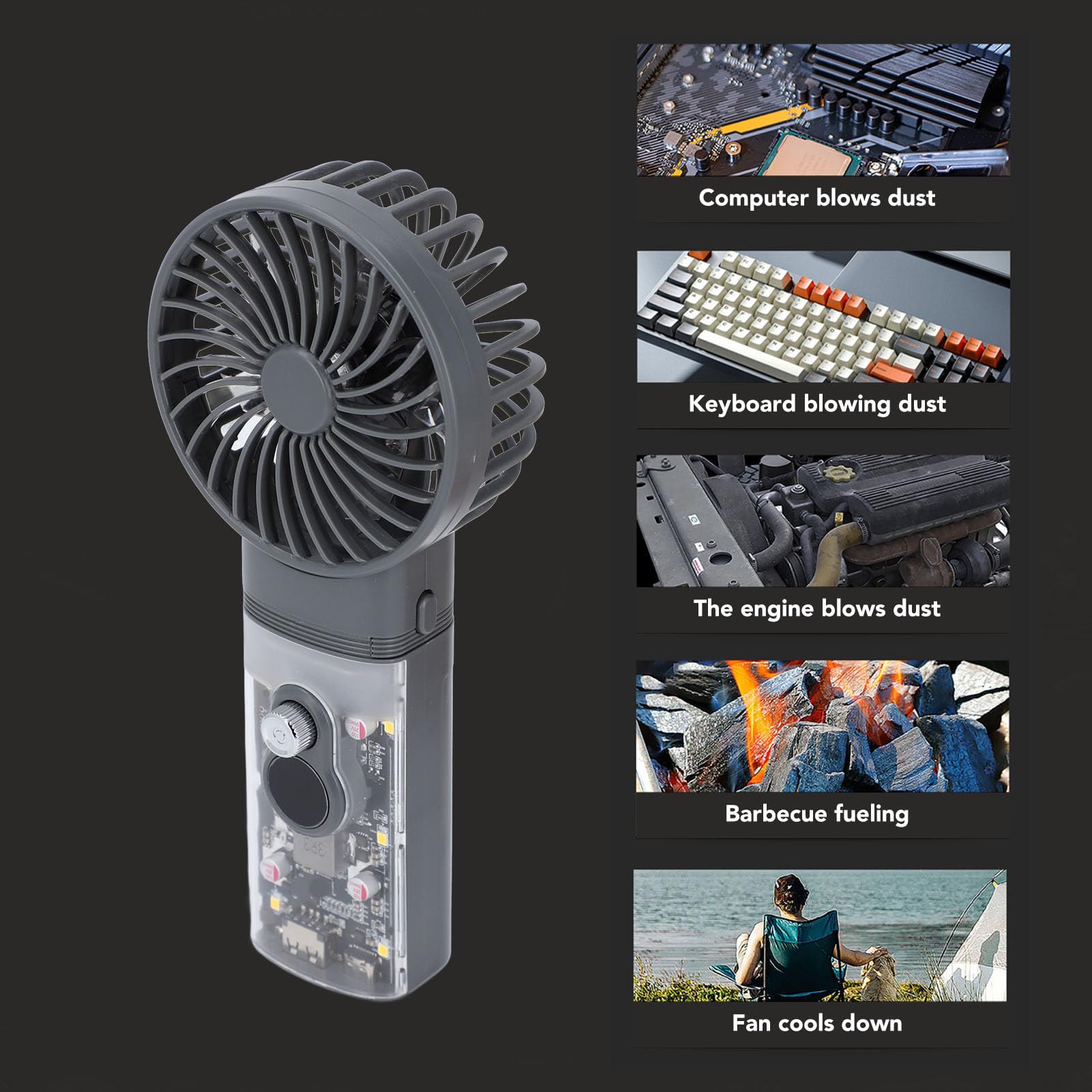 Srliya Kleines Jet-Gebläse, Mehrere Windgeschwindigkeiten, Tragbar, 2-in-1-Handheld, Elektrischer Luftreiniger, Ventilator für PC-Tastatur, Outdoor-Sportarten
