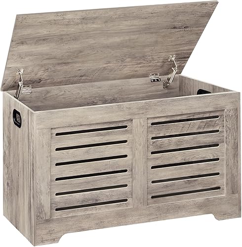 Miniatura 10 de DINZI LVJ Baúl de almacenamiento, organizador de caja de juguetes de madera con 2 bisagras de seguridad, banco de zapatos de entrada abatible, buena