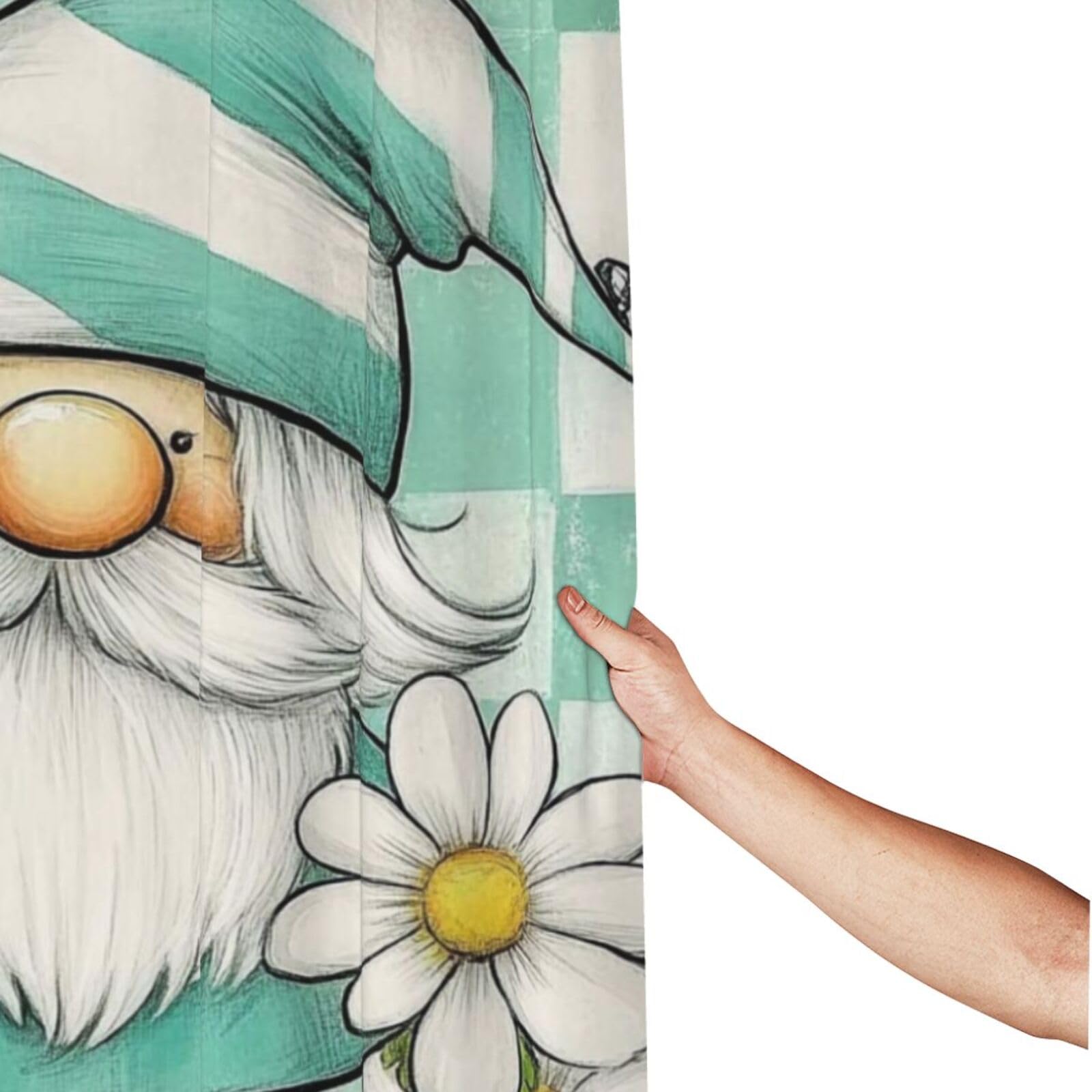 Cortina de ducha de tela de poliéster impermeable con estampado de mariposas y margaritas, 152 x 183 cm, con 12 ganchos, secado rápido, lavable