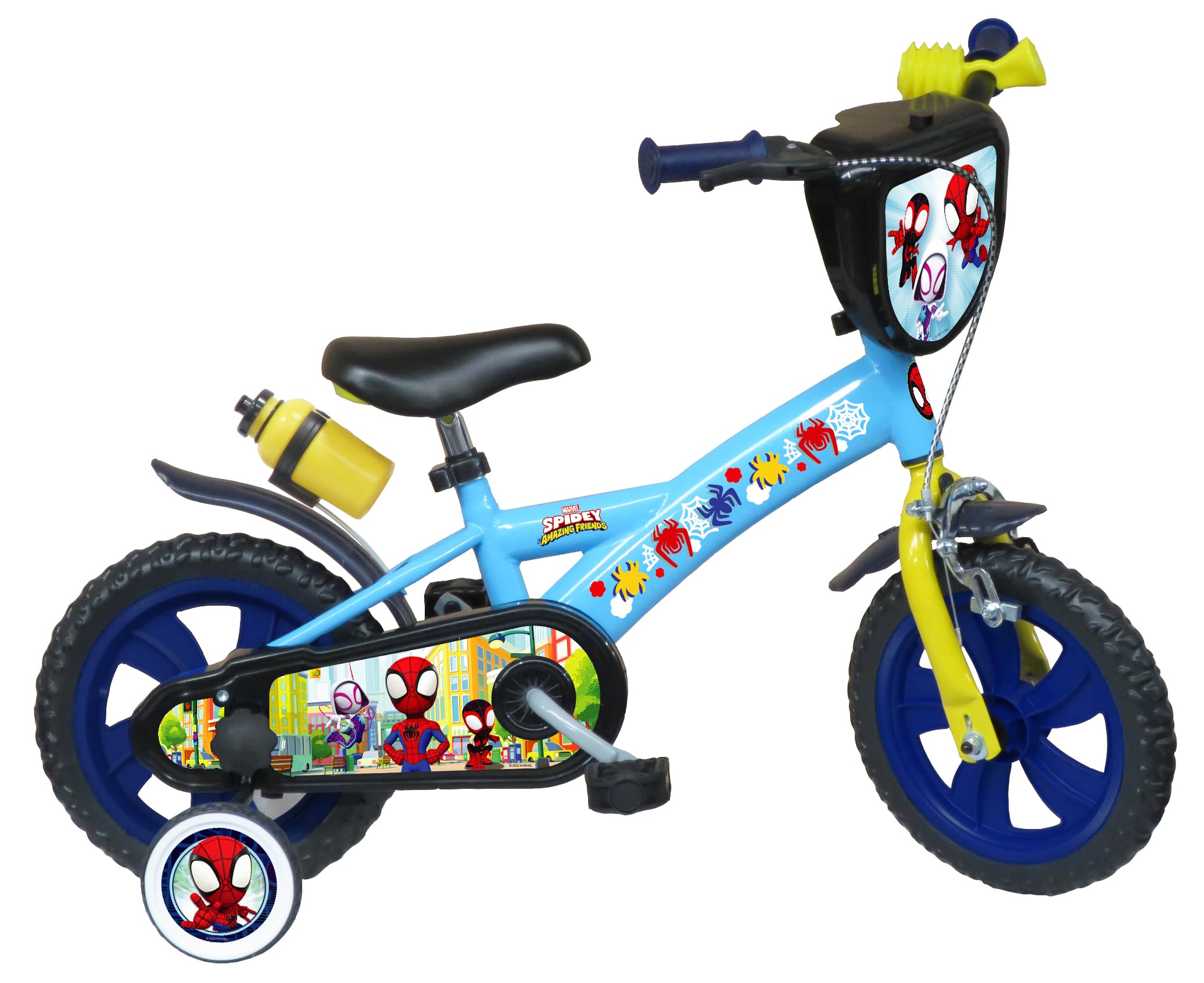 A.T.L.A.S. Bicicletta 12'' Spidey e i suoi amici dotata di 1 freno, piastra anteriore decorativa, parafanghi, carter e stabilizzatori.