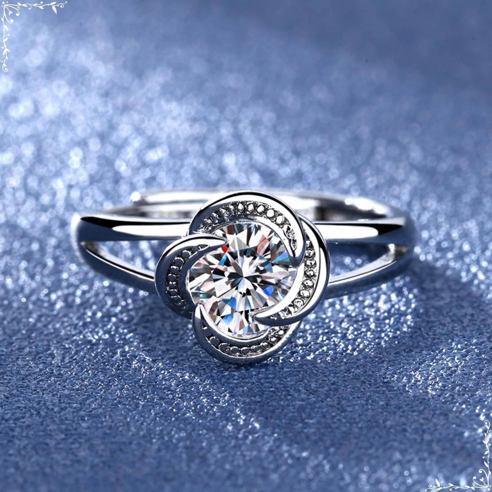 Wycian Pierścionek Moissanite Band białe złoto pierścionek dla kobiet 18K koniczyna z cyrkonią rozmiar H 1/2 moda dla pań biżuteria zaręczynowa