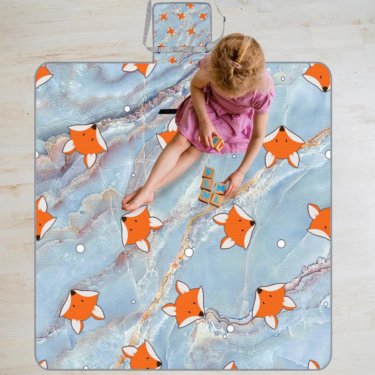 Moderna manta de picnic con diseño de zorro de mármol, 150 x 145 cm, plegable, para exteriores, playa, playa, camping, senderismo, picnic