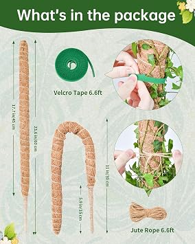 Bendable Moss Pole for Plants, Garden Sage 2 Pieces of 23.6 Inch/60 cm Monstera Cheese Plants Moss Pole kit, Handmade Stakes for Indoor and Climbing Plants