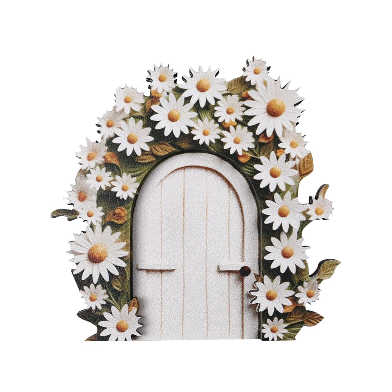 Puerta de hadas de madera, puerta de árbol de hadas en miniatura para decoración de patio, césped, adornos de jardín de hadas para árboles de jardín, accesorios de puerta para pared y árboles al aire