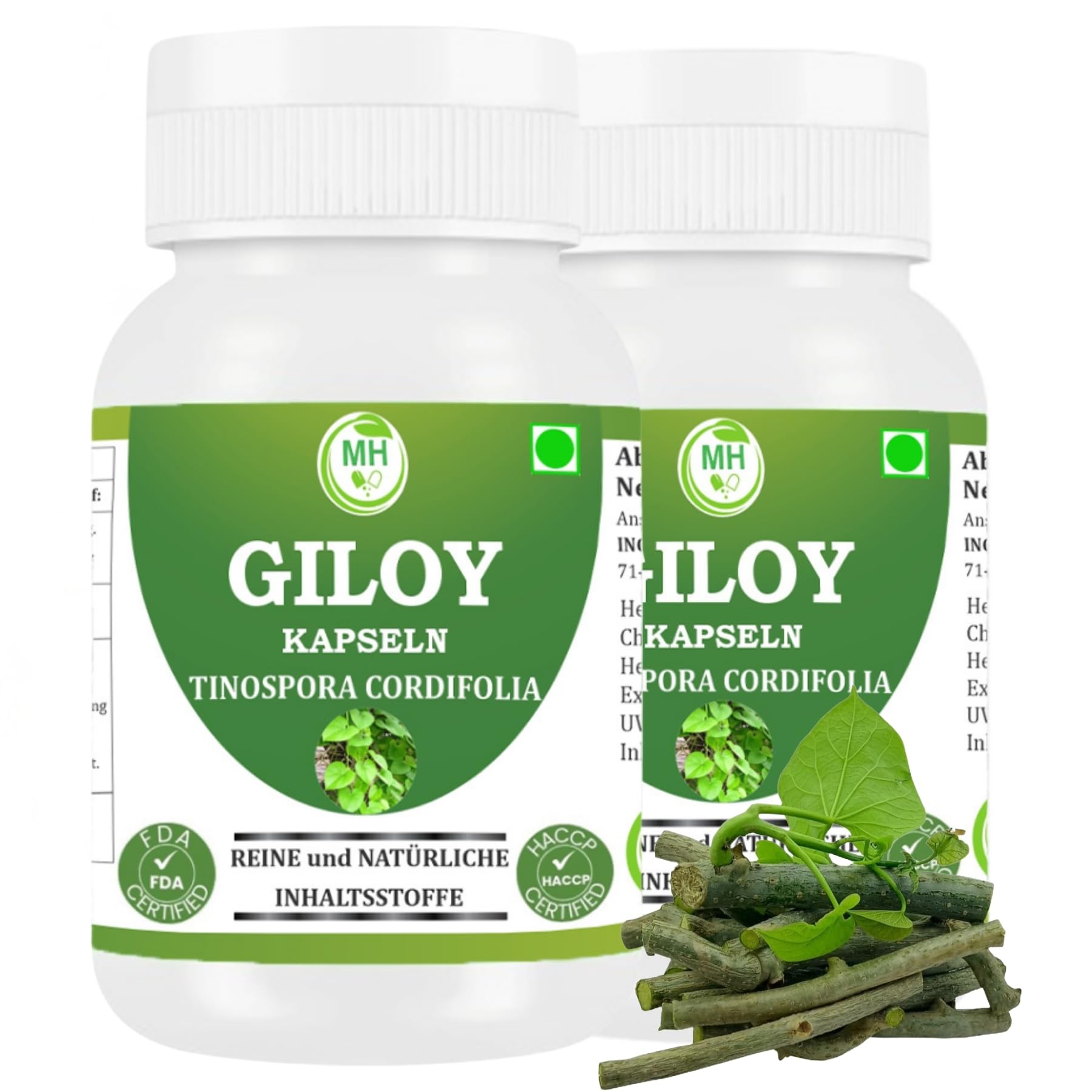 Giloy Guduchi Pulver Kapseln Bio 500mg | Tinospora cordifolia Extrakt | Ayurvedisches pflanzliches Supplement | 120 vegane Kapseln | Vegan & Glutenfrei |