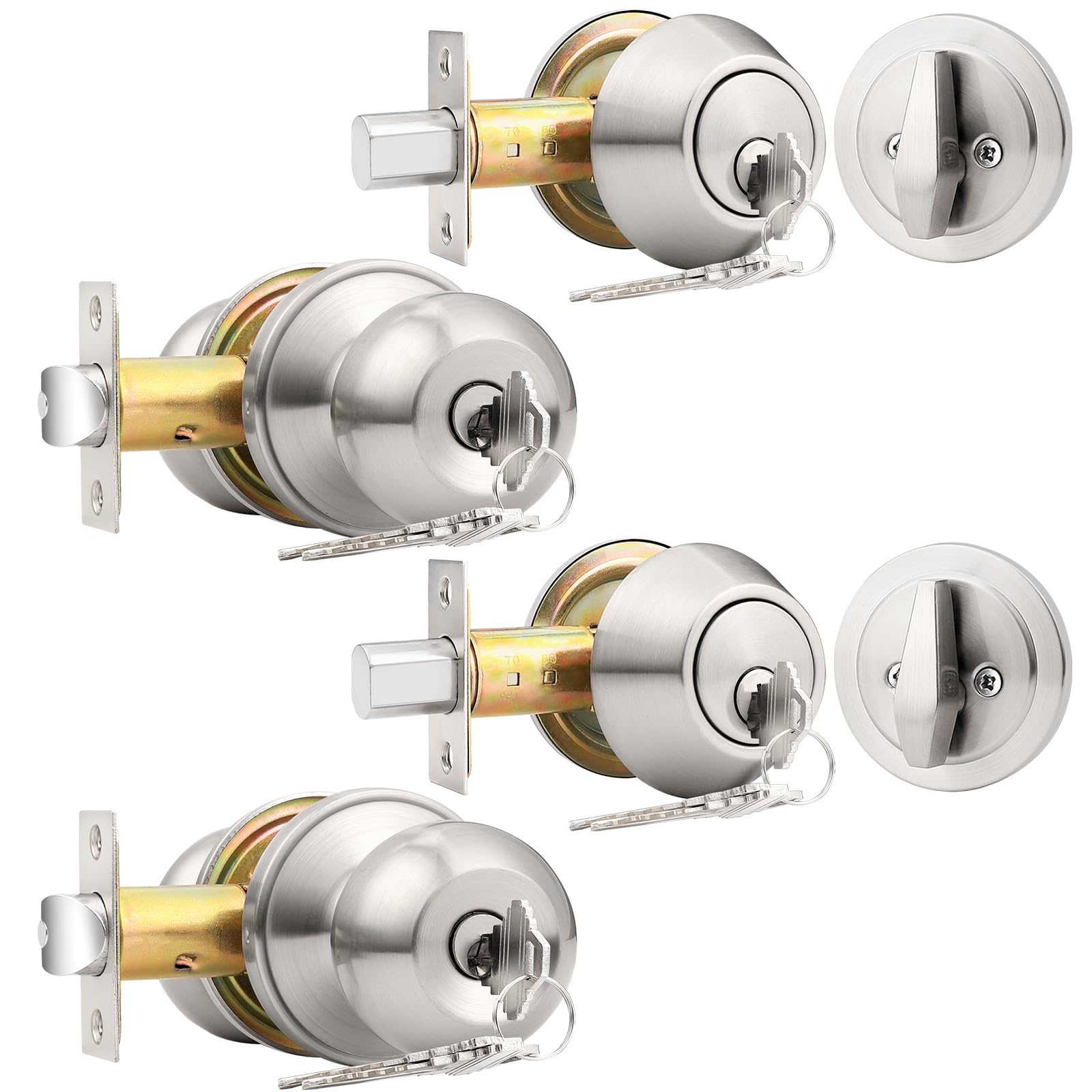 Probrico Door Knob & Deadbolt Set - Brushed Nickel (3 Pack) -10