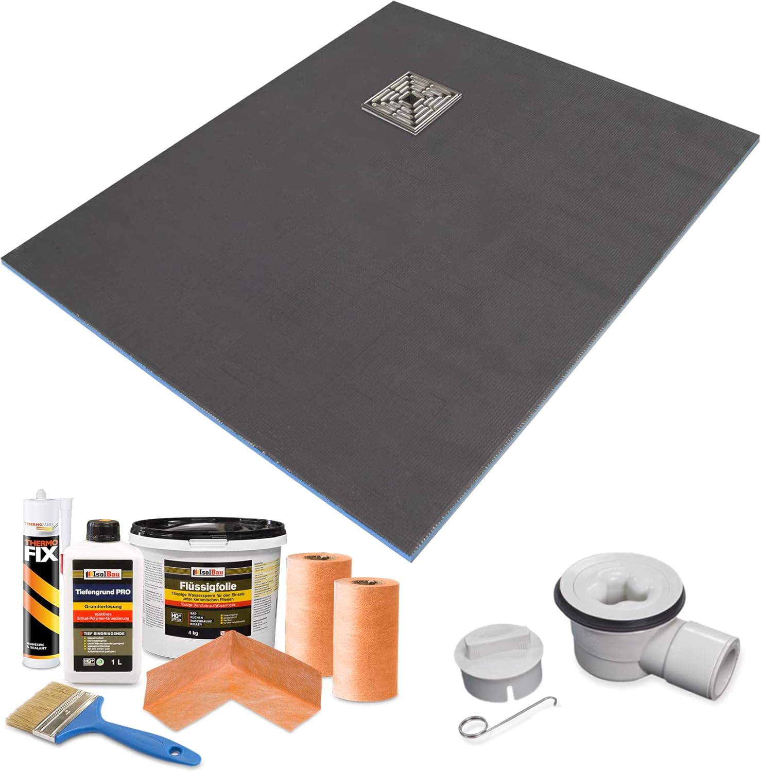 1300 x 900 x 25mm Rectangular Shower Tray with Corner Drain and Tanking