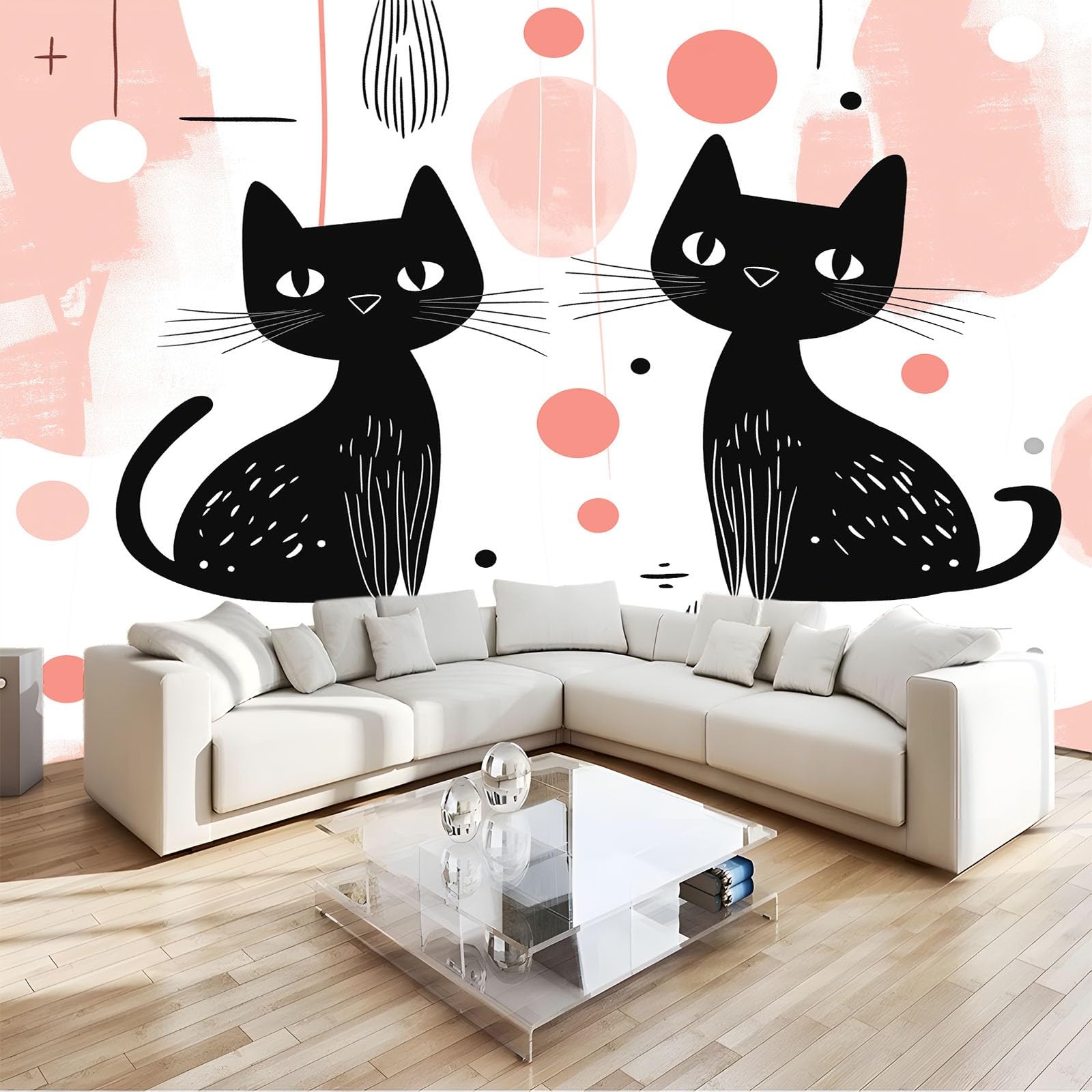 Tapeta mural 3D panoramiczny fototapeta 250 x 175 cm retro kot okrąg linia tło ściana dekoracja wnętrza tapeta, biały efekt 3D plakat dekoracja do sypialni salonu