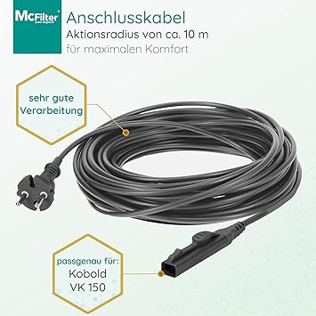 McFilter Cable para aspiradora Vorwerk Kobold VK 150 VK150 - Longitud del Cable de alimentación: 10 m | Cable de alimentación | Cable de Repuesto2