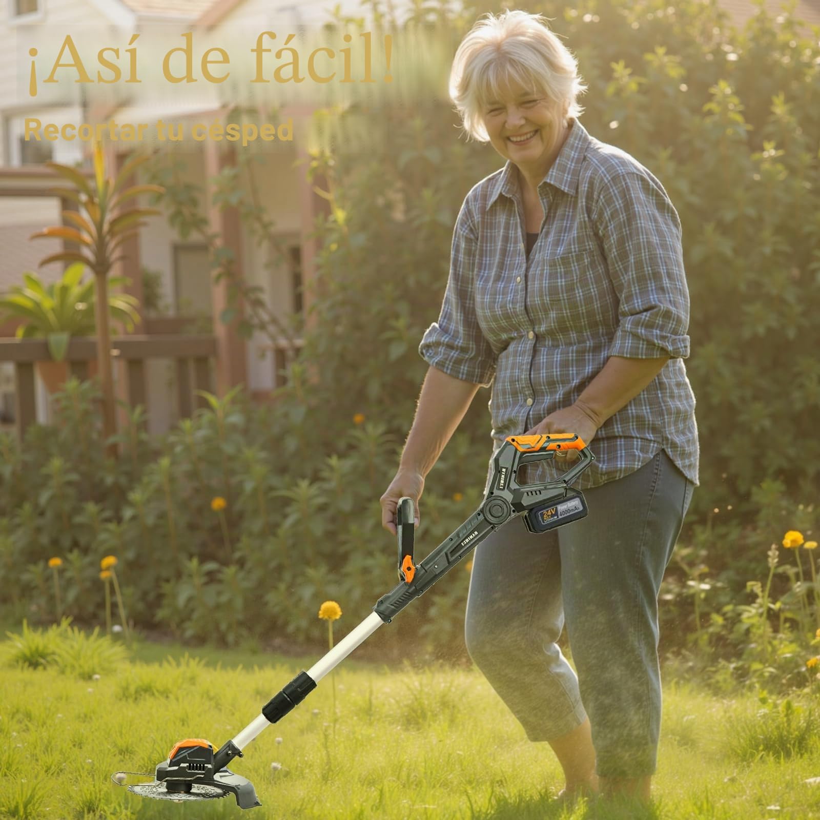Desbrozadora con batería y cargador, batería con motor de 1300 W, para cuidado de jardín (Grey1)