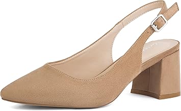 Greatonu Women's Pointed Toe Slingback Court Shoes Block Heel Ladies Pumps Ankle Strap Dress Shoes