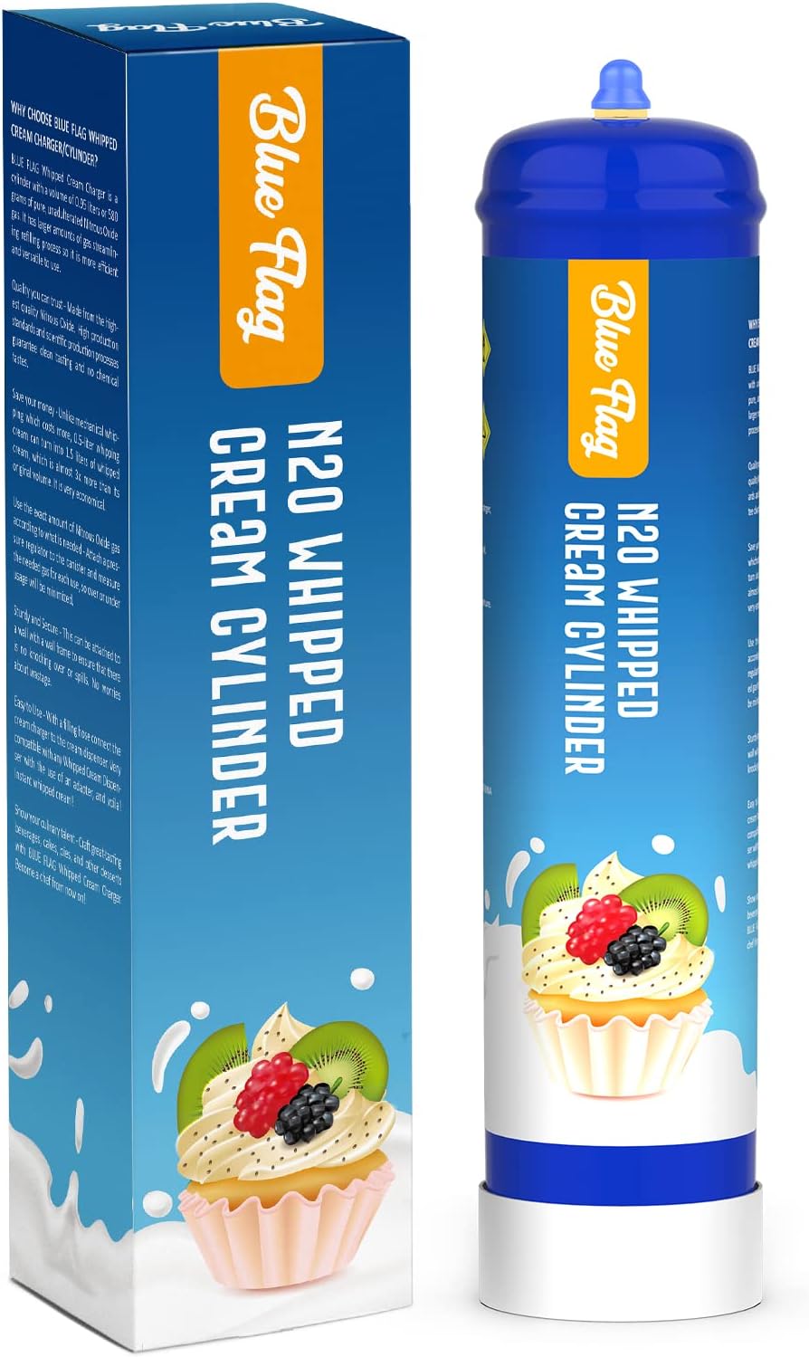 Blue Flag Gram 580G N2O Whipped Cream Cylinder Charger High Capacity Pure N2O Nitrous Tank Compatible with Cream Whippers