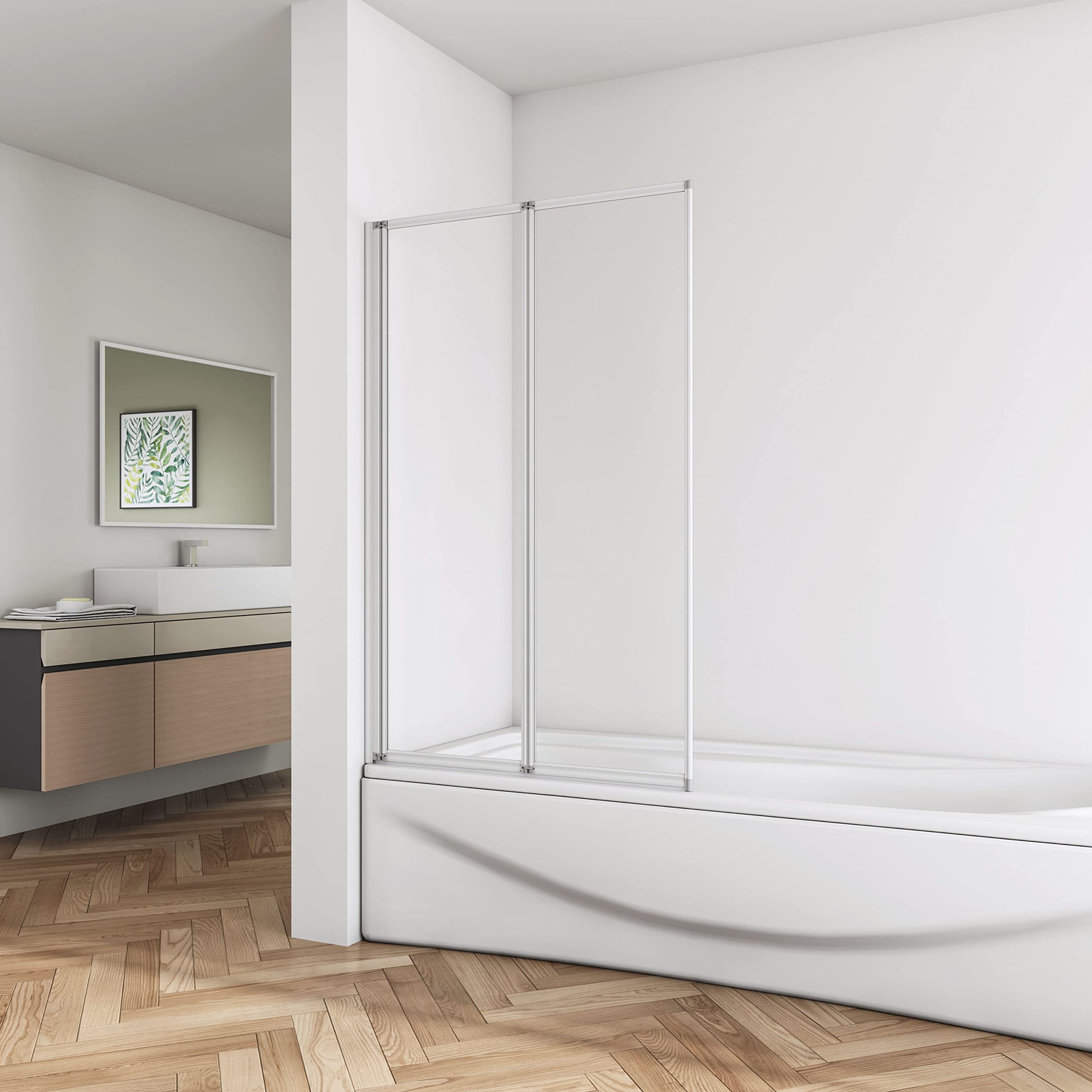 Biubiubath Eletro Off White( Not Pure White/ Not Chrome) Frame. 2 Fold Folding Pivot Shower Bath Screen Glass Door Panel Bathroom 800X 1400Mm