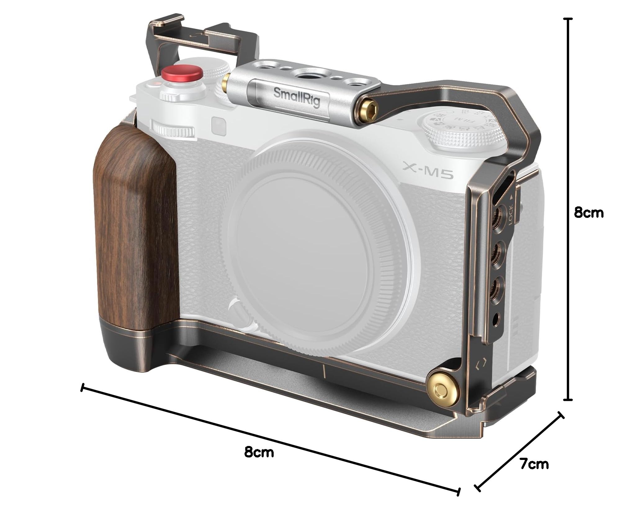 SMALLRIG X-M5 "Retro" Cage per FUJIFILM X-M5, con Impugnatura in Legno Integrata e Piastra a Sgancio Rapido per Arca, Include Parabrezza/Copertura Slitta a Contatto caldo/Pulsante di Scatto - 4892