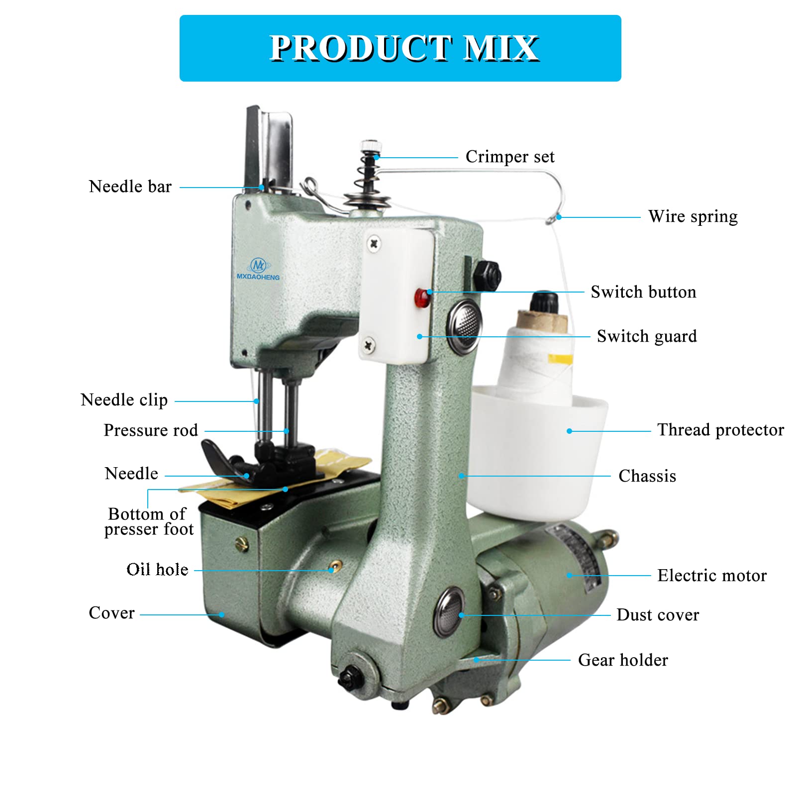 MXBAOHENG Machine à Coudre Portable Closer Stitcher GK9-18 machine à coudre électrique pour sac tissé/sac de riz/sac en papier/sac en plastique GK9-18