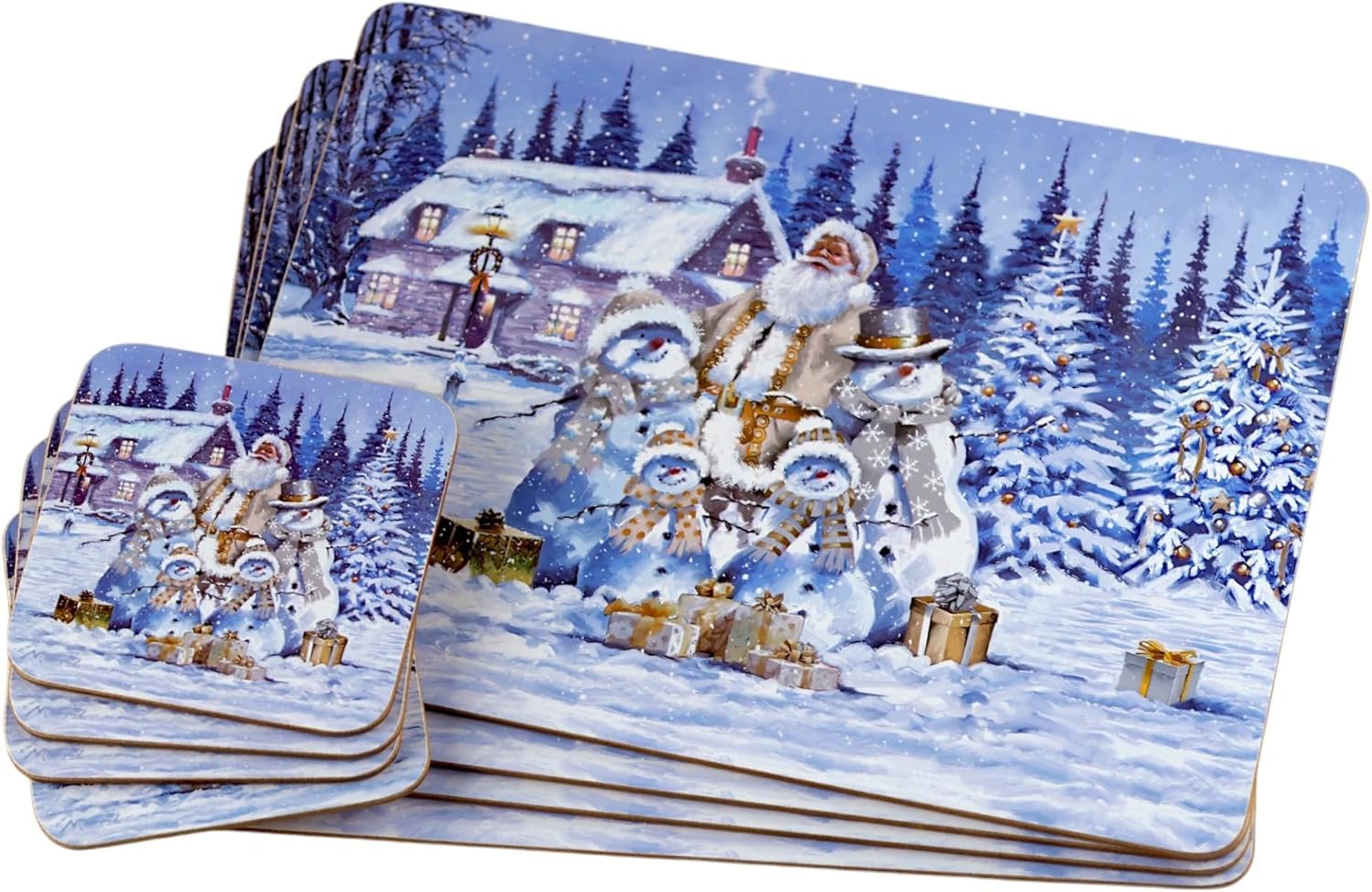 Tamersgifts White Christmas Placemat And Coaster Set Sets Of 4 Placemats With 4 Matching Coasters (White Christmas Placemat And Coaster Set)