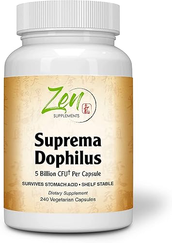 Zen Supplements - Suprema-Dophilus - Probiótico de 5 mil millones de UFC - 8 cepas - Estable en almacenamiento y resistente a los ácidos - Apoya la