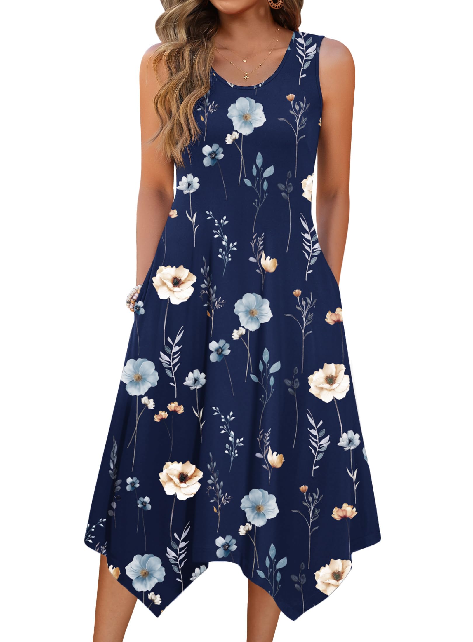 Zeagoo Womens Casual Dress for Summer Tank Dress Loose Flowy Beach Dress with Pockets Hankerchief Flare Midi Sundress 2026