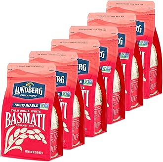 Lundberg Basmati Rice, Long Grain White Rice - Non-Sticky, Fluffy, Nutty, Aromatic Rice, Vegan Food, Healthy Meals, Gluten-Free Rice Grown in California, 32 Oz (Pack of 6)