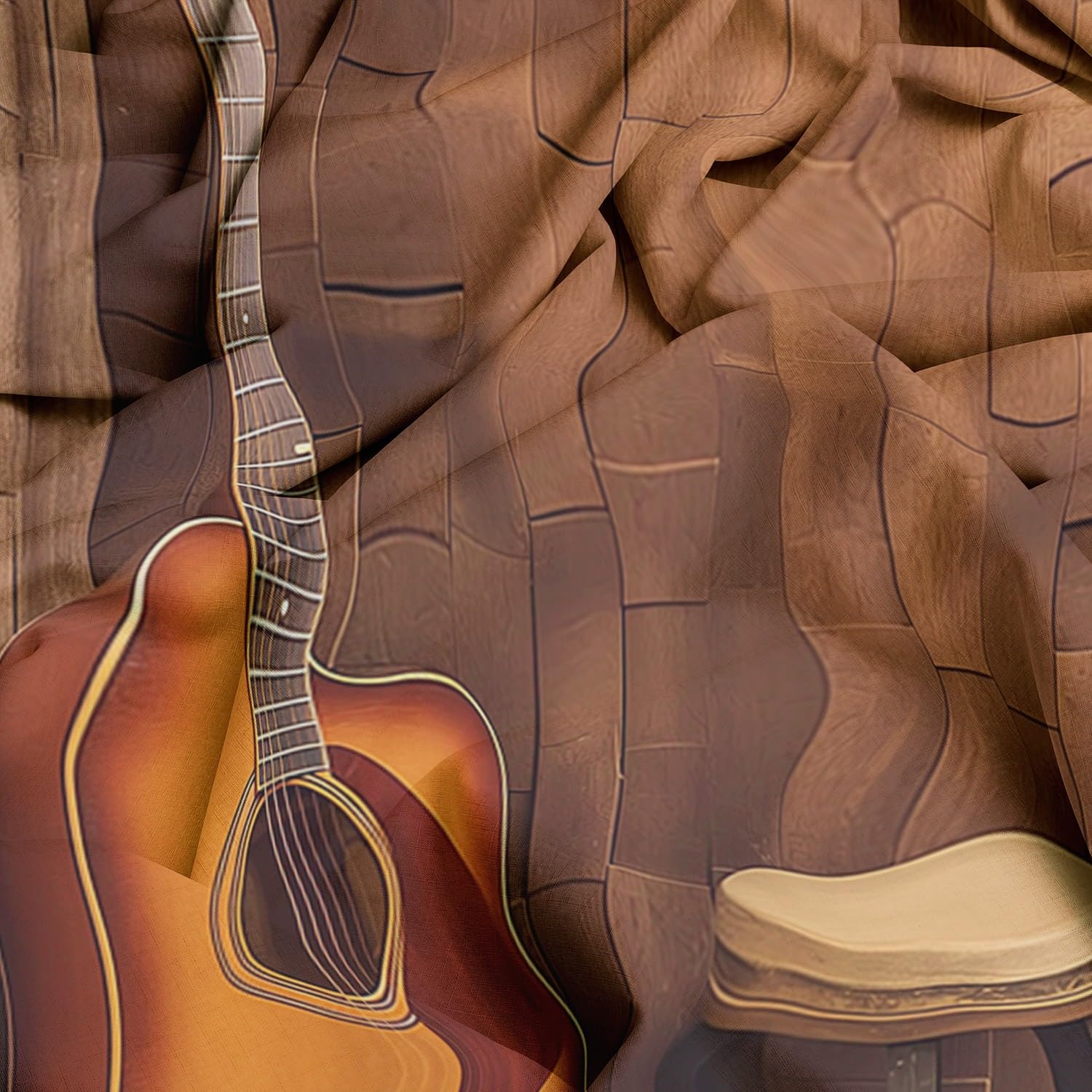 Marrone Tende stampate per tende da camera da letto e Chitarra vintage di musica country Tende 140L x 225A cm (2 Pannelli)(W x L) Tende stampate a risparmio energetico che bloccano la luce Tende