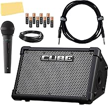 Roland Cube Street EX 4-Channel 50-Watt Battery-Powered Amplifier Bundle with Microphone, Instrument Cable, Batteries, and Austin Bazaar Polishing Cloth