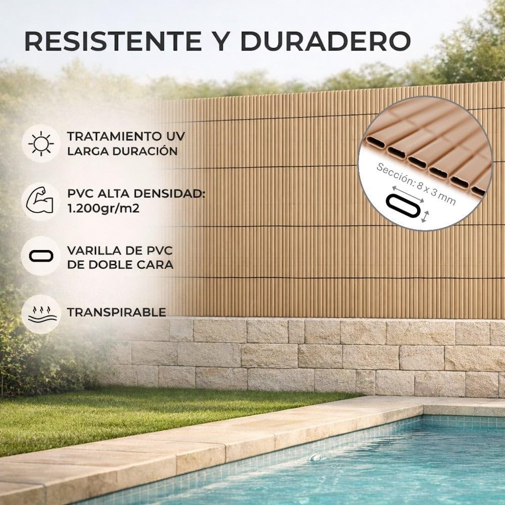 LOLAhome Cañizo PVC de Doble Cara Marrón 3x1 metros | Resistente 1.200 gr/m2, Decorativo y Fácil Instalación | Alta Privacidad y Ocultación para Valla, Jardín, Balcón o Terraza