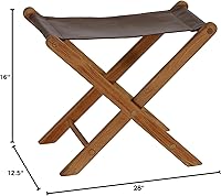 Vista 3 de Bare Decor Davie Taburete plegable de teca y cuero, 18 pulgadas, color marrón