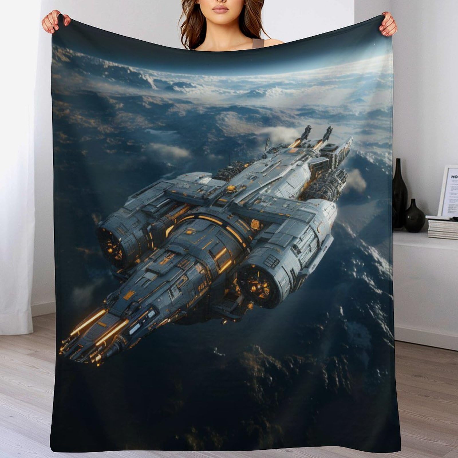 Couverture polaire navire de guerre en flannel douce pour canapé 130x150cm