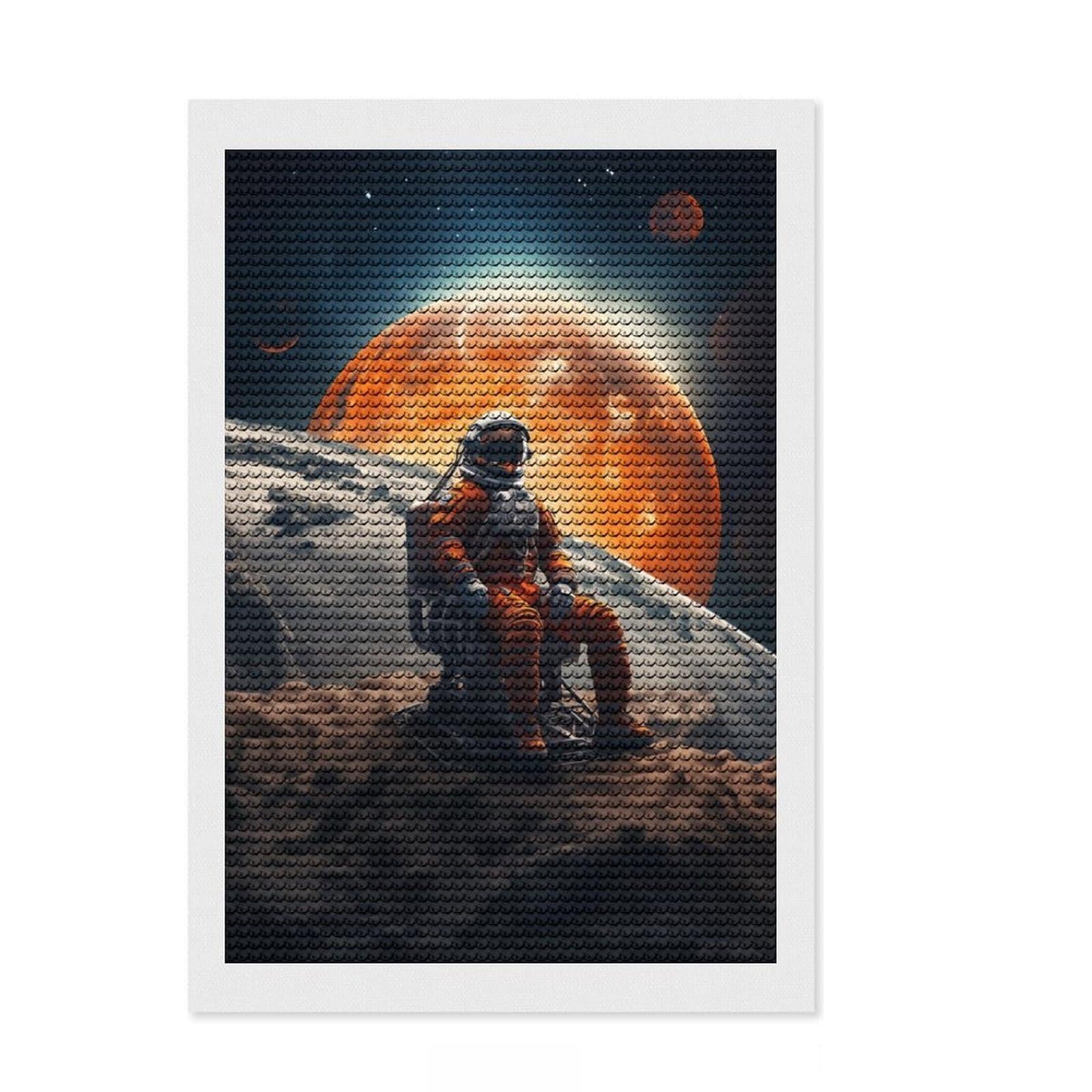 Junmoney Astronaut DIY Diamond Art Canvas Kit 8"x12", for Adults, Full Kit Included, Cosy Home Accent, Festive Craft Gift