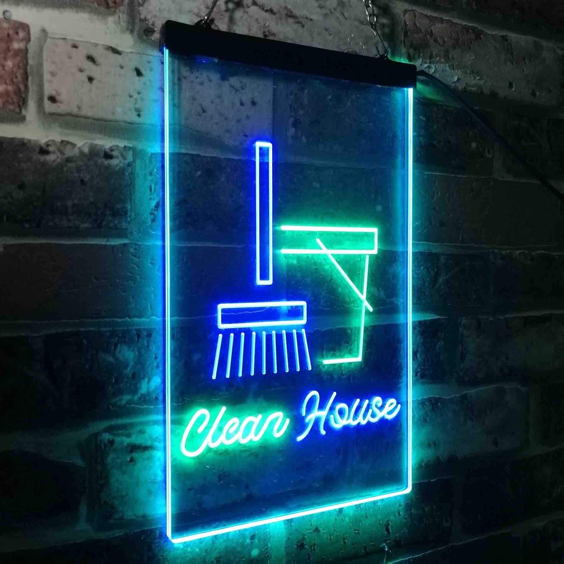 ADVPRO Clean House Helper Shop Display Dual Color LED Enseigne Lumineuse Neon Sign Vert et Bleu 400 x 600mm st6s46-i3605-gb