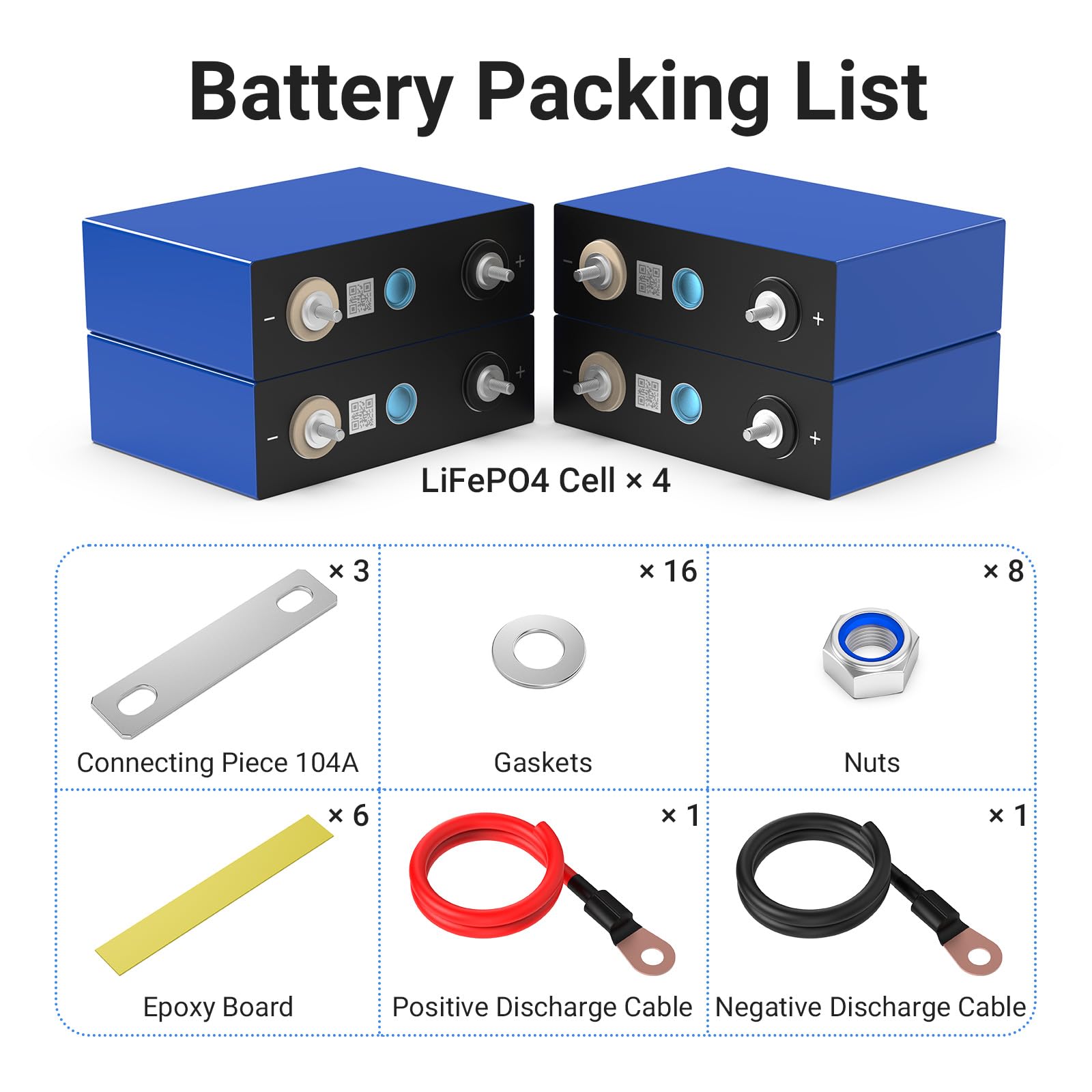 Cella batteria LiFePO4 12V 100Ah（3.2V/PC*4PCS) 280Ah batteria agli ioni di litio (4 pezzo) (3.2V 100Ah(4 pezzi)) 1280Wh