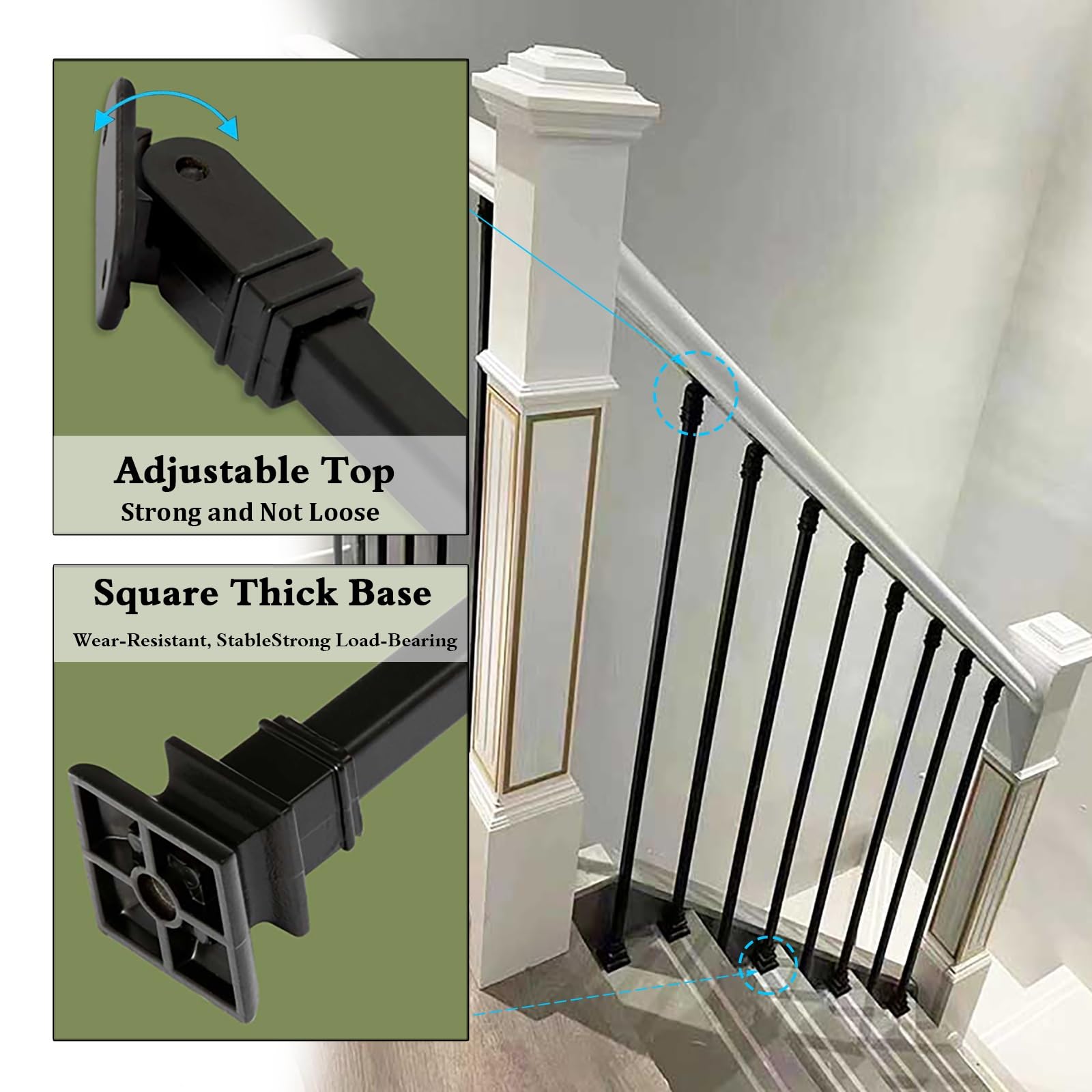 Metalowe słupki ogrodzeniowe Tralki schodowe z regulowanym wspornikiem, proste kwadratowe wrzeciona balustrad 14 mm Kolumnowe do ochrony(5 pcs)