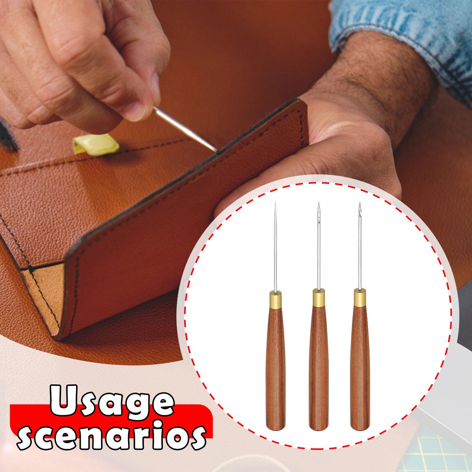 MagiDeal 3 Pezzi Punteruolo Da Cucito Lesina per Calzolaio Attrezzo per Artigianato Strumento per Forare con Manico in Legno E Punta Affilata Adatto, 2.0