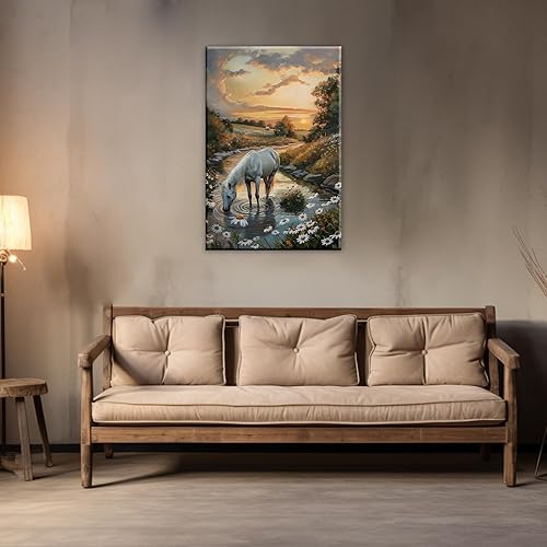 Miniatura 2 de Lienzo de caballo blanco para pared, impresión de imagen abstracta de animales, póster de arte vintage de granja, pintura de paisaje retro del