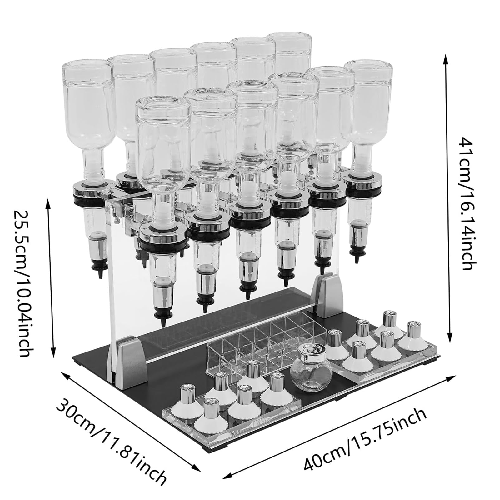 Stazione di bottiglia manuale dell'erogatore di profumo con 12 bottiglie Stazione del tester del profumo di lusso 200ml con le teste della pompa regolabili Macchina di riempimento del liquido del