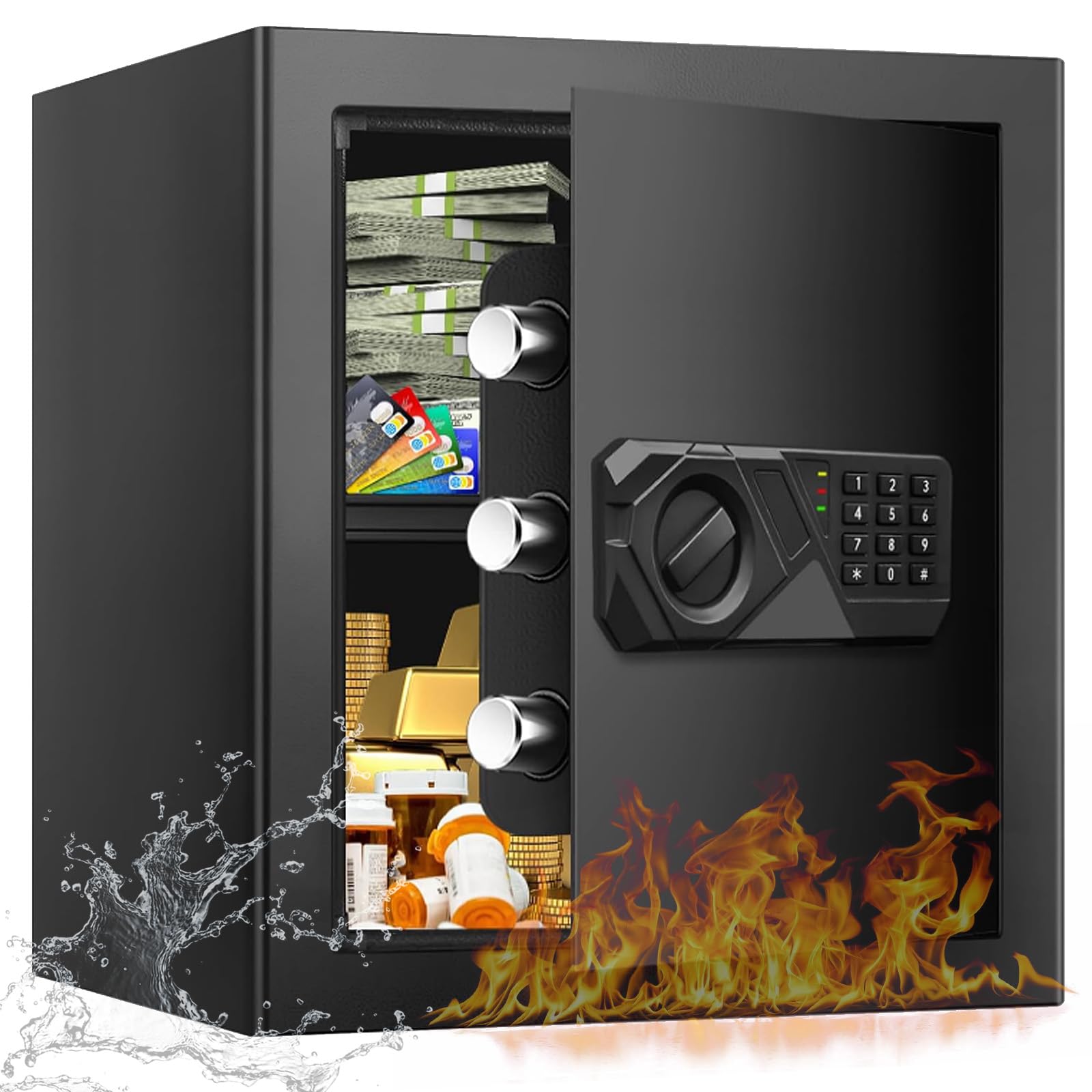 Photo 1 of 2.0 Cub Large Fireproof Safes for Home Use, Digital Security Safe Box Fireproof Waterproof with Combination Lock and Removable Shelf, Home Fire Safe for Document Money Medicines Valuables