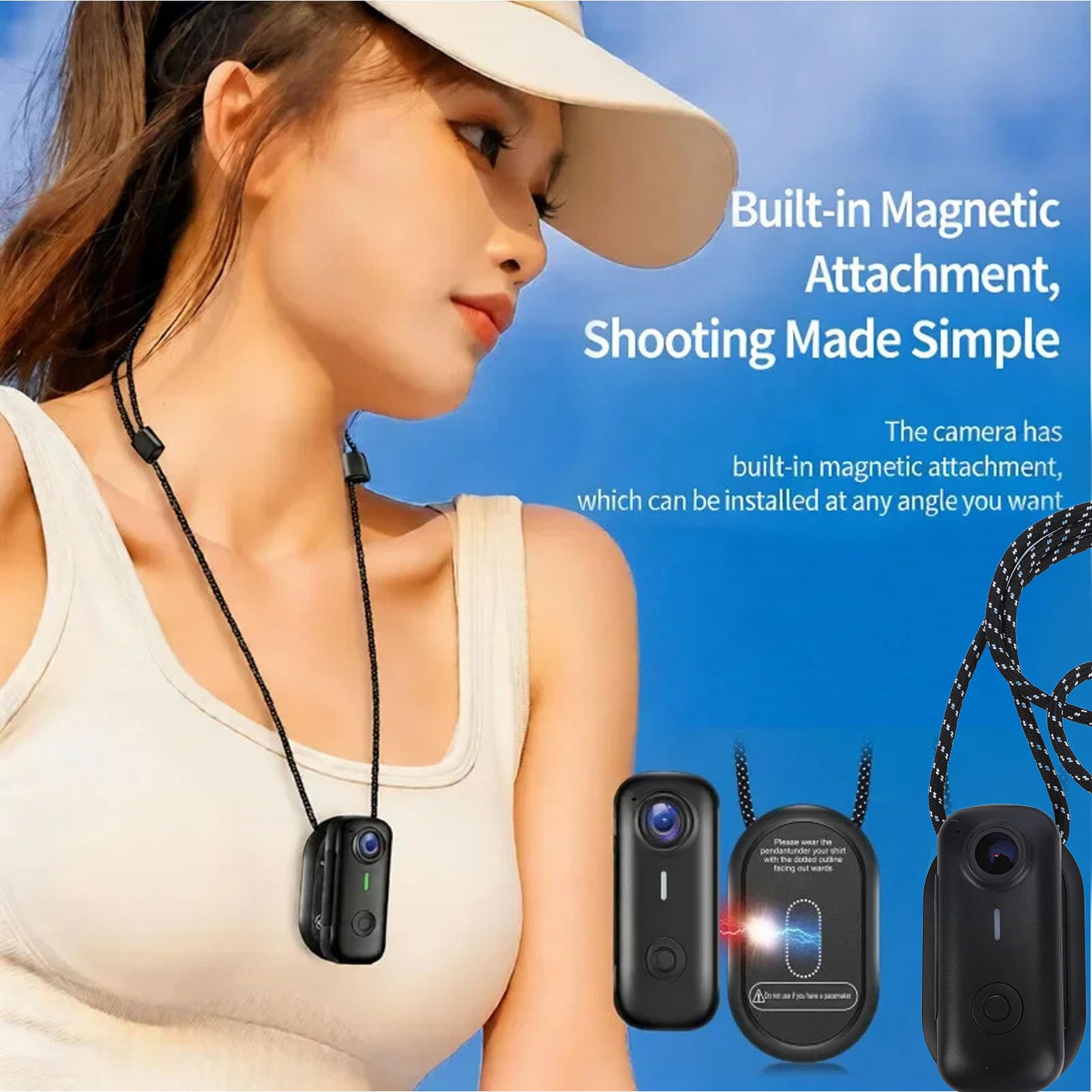 XUMIUZIY Mini Fotocamera 1080P con Corda Magnetica WiFi