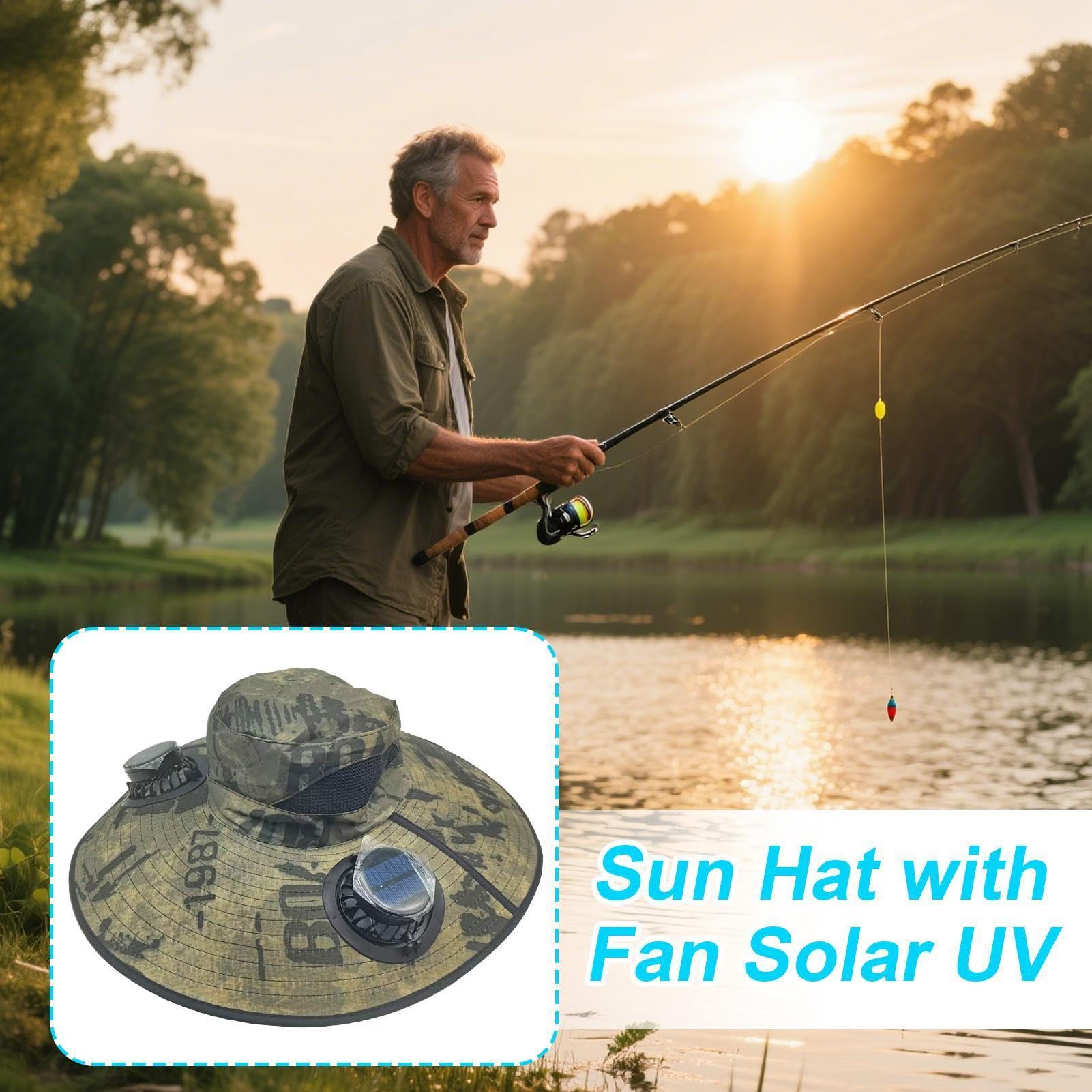 Chapeau pour Ventilateur Solaire - Casquette de Protection UV pour Randonnée en Pleine Nature pour Homme, Ombrelle Rechargeable par USB, Bord Extra Large | Bonnet avec Ventilateur à Vent Portable