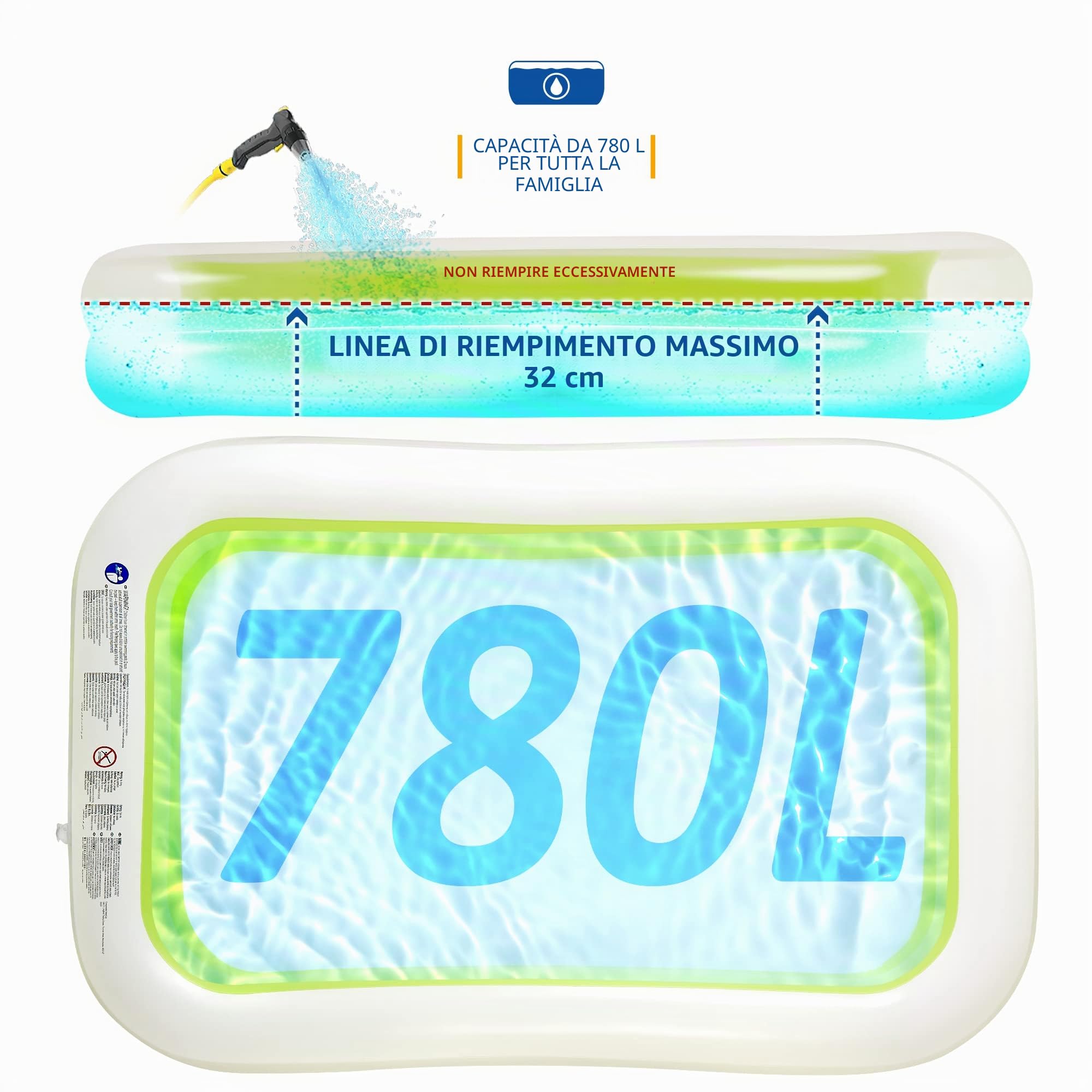 SUNMER Grande piscina gonfiabile per famiglie, per bambini e adulti, facile da gonfiare e sgonfiare, 262 cm x 175 cm x 50 cm, per feste in giardino, pozzo per palline da interni, capacità 459 l