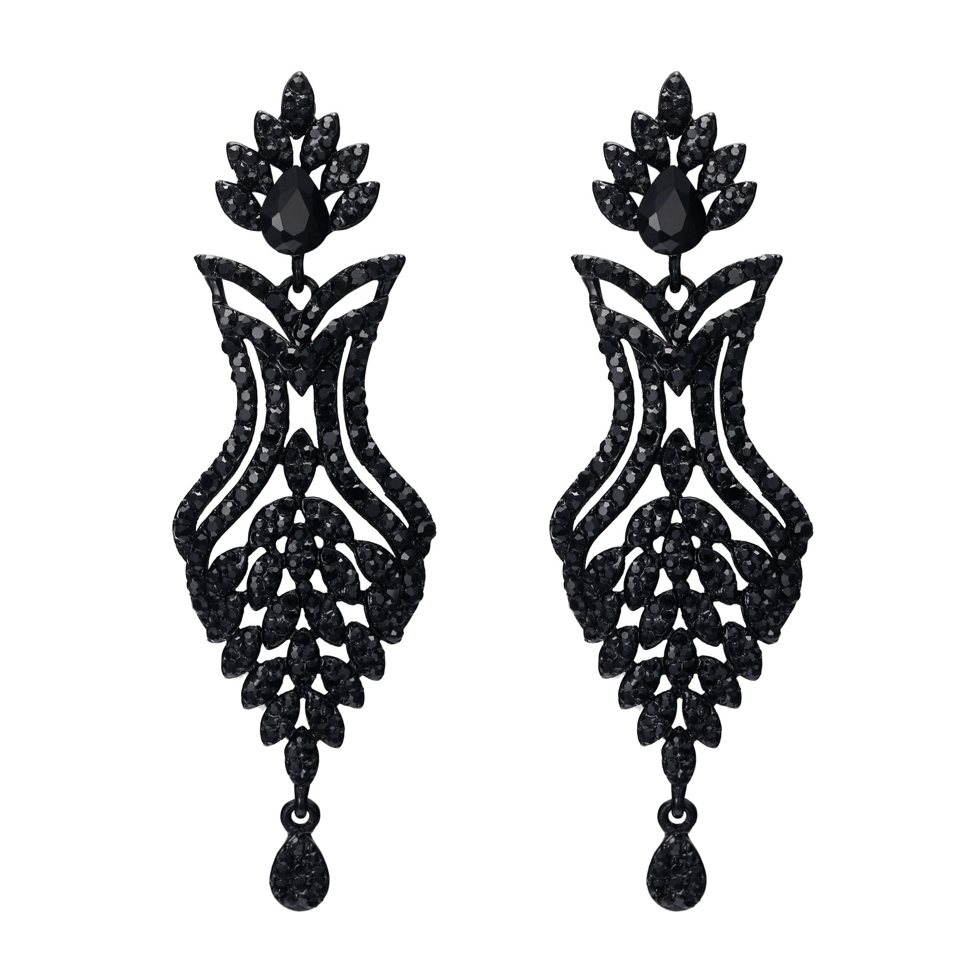 EVER FAITH Women's Rhinestone Crystal Art Deco 1920s Wedding Vase Flower Leaf Teardrop Earrings